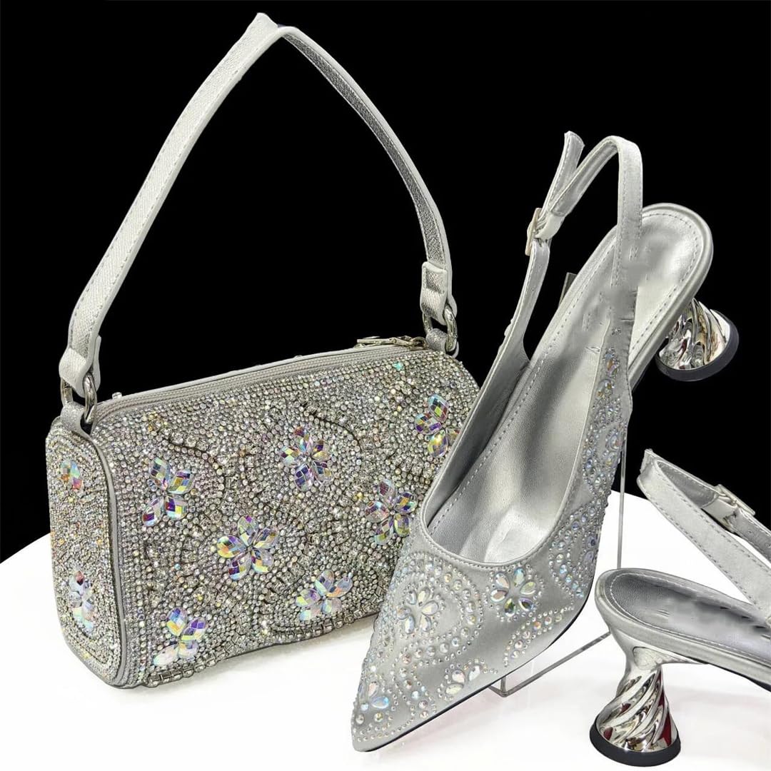 Scarpe da sposa a punta e borsa piena di diamanti decorazione cuscino borsa