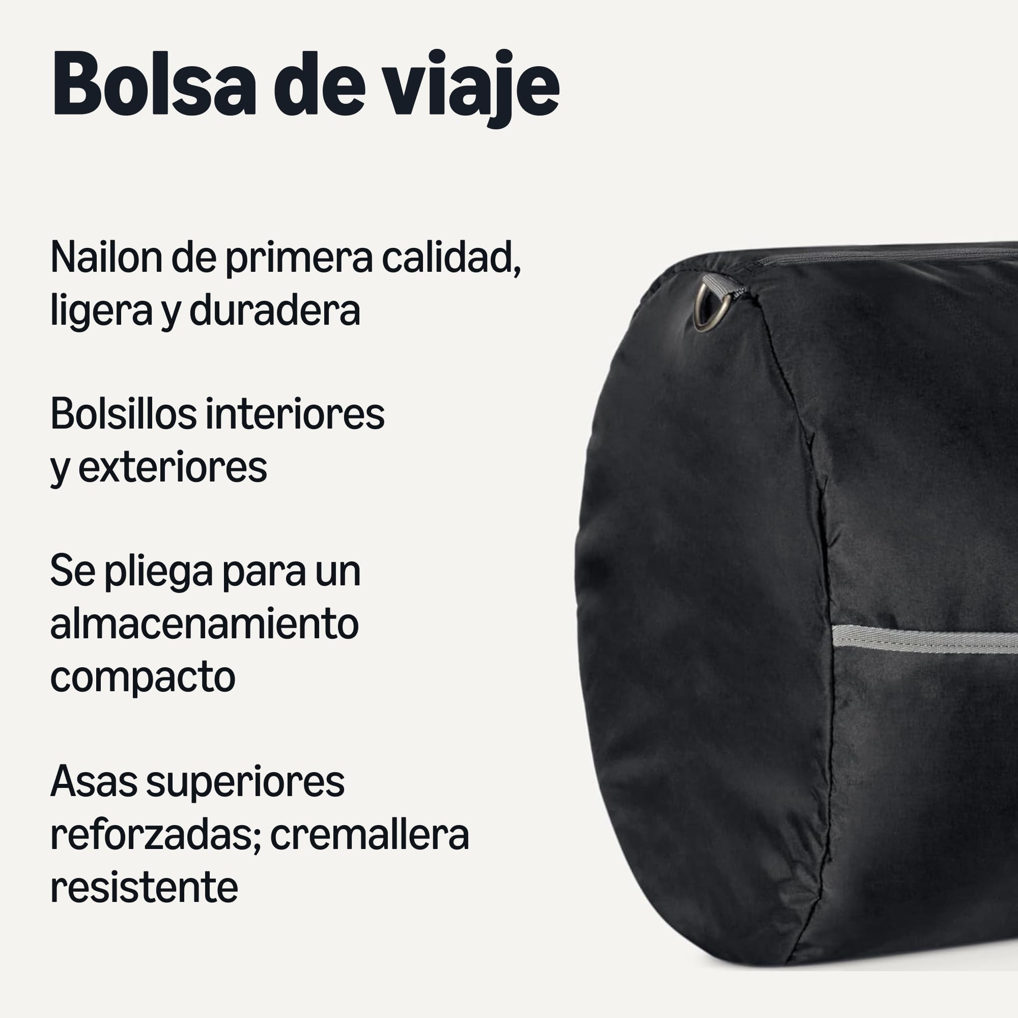 Amazon Essentials Macuto de Nailon Plegable Extragrande de 82,3cm para Viajes o Almacenamiento con Bolsillos con Cremallera, 150L, Capacidad de 22,68kg, Negro (anteriormente Amazon Basics)