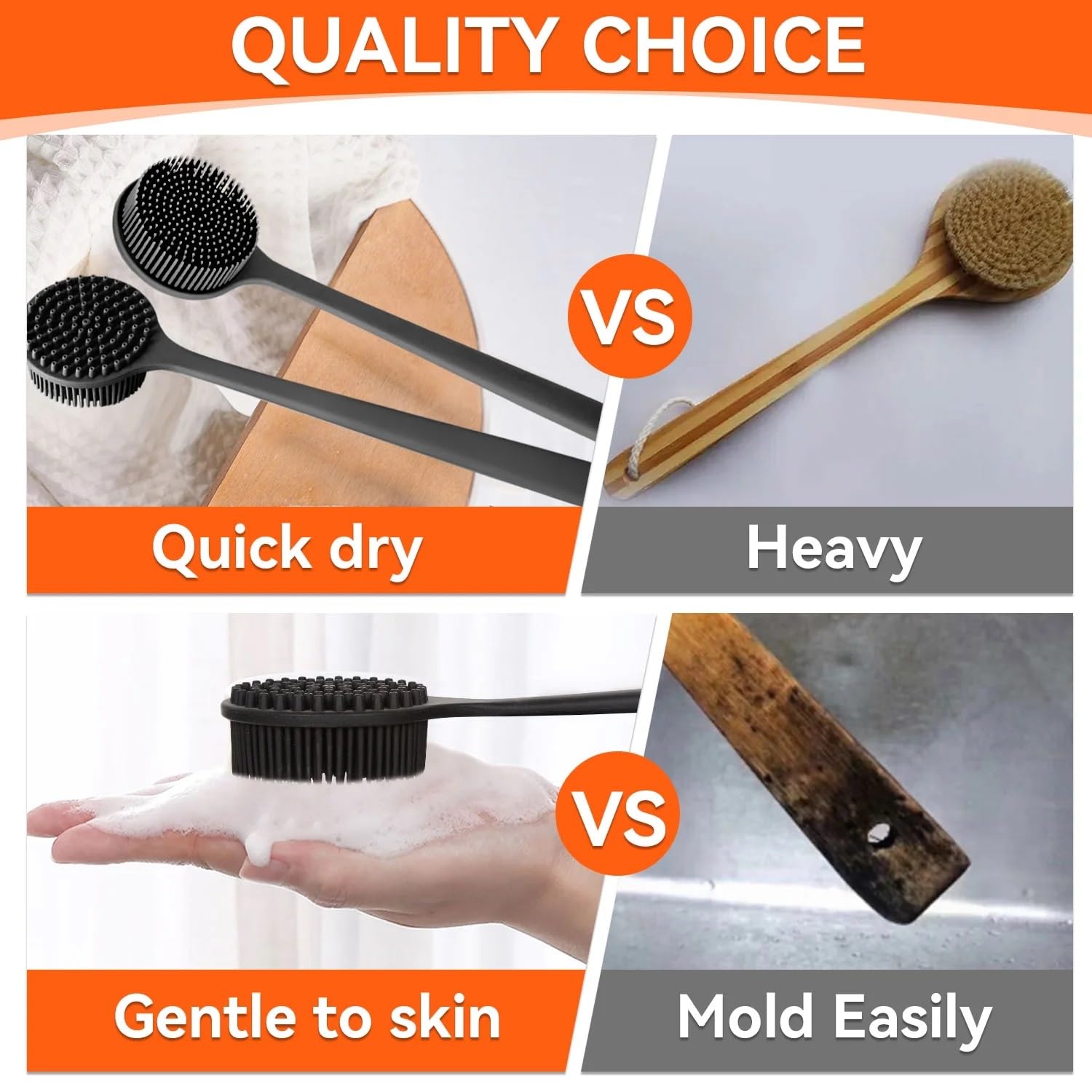 draval Soft Silicone Shower Brush for Back, Hair, Body and Face - Detachable Handle Back Scrubber (multicolor) 2