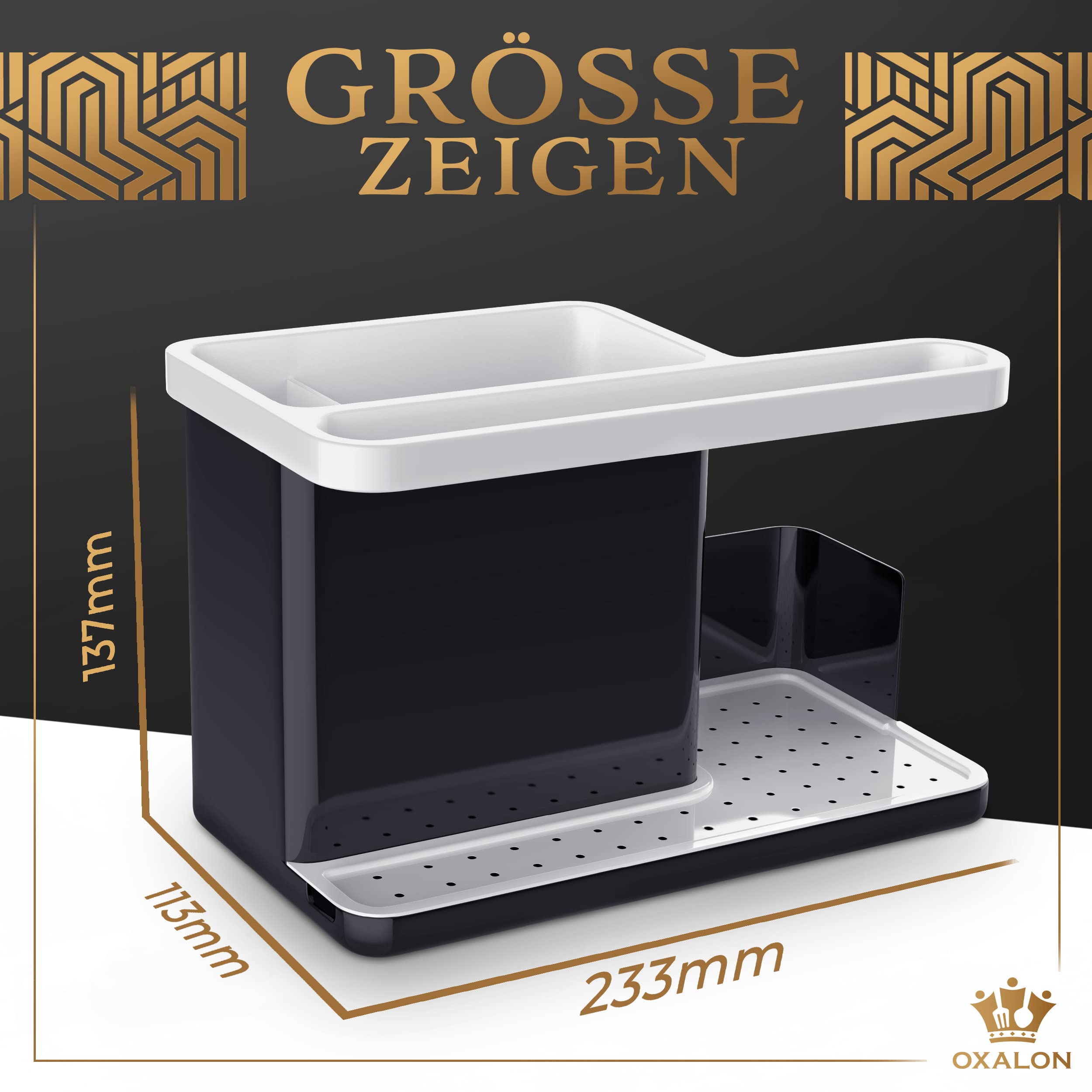 Organizer Per Lavello Cucina: Porta Spugna, Detersivo E Strofinacci. Design Moderno Nero/grigio, Smontabile E Lavabile In Lavastoviglie. - 5