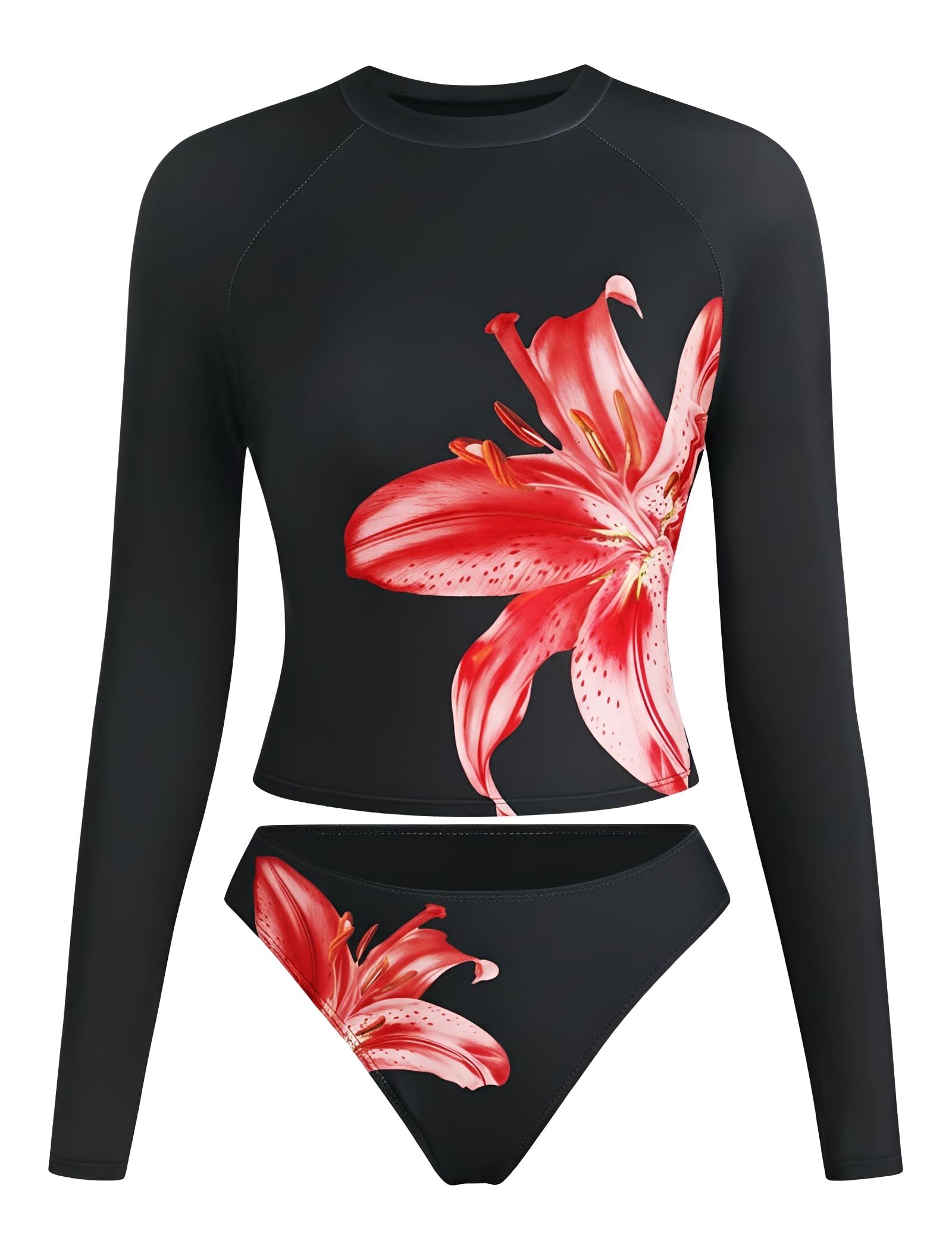 ZAFUL Women Long Sleeve Rash Guard Two Piece Bathing Suit with Briefs