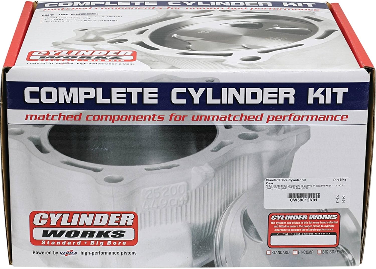 Cylinder Works CW50012K01 Standard Bore Cylinder Kit Compatible With/Replacement For KTM 50 SX, 50 SX Mini 2009-2022, 50 SX PRO JR 2009, 50 SXS 2011-2014 Dirt Bikes