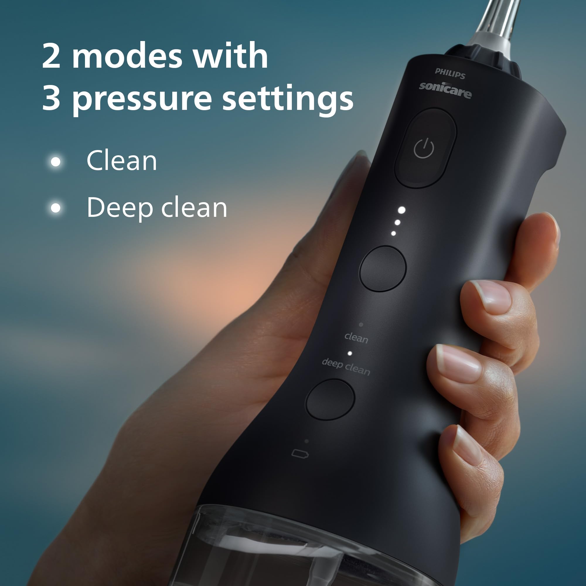 Philips Sonicare Idropulsore wireless 3000 – Idropulsore con tecnologia innovativa Quad Stream, irrigatore orale con 2 modalità di filo interdentale e 3 livelli di pressione, impermeabilità IPX7, nero