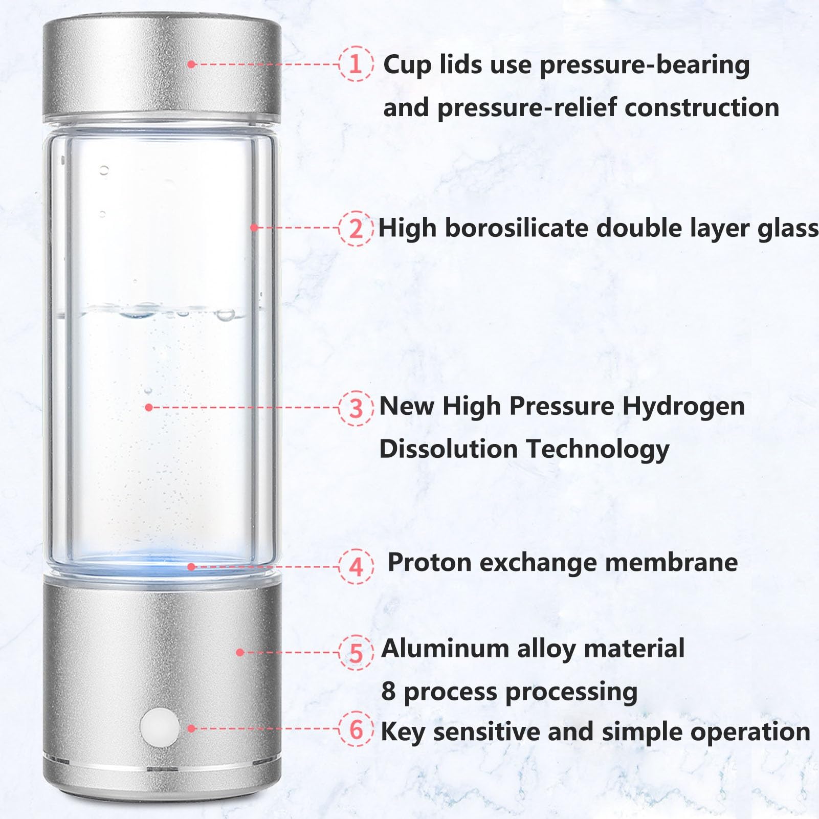 Générateur d'eau hydrogène, Bouteille générateur d'eau Riche hydrogène 2 1 Machine d'ionisation d'eau hydrogène Portable Technologie d'électrolyse SPE Teneur hydrogène électrolytique 5 Minutes 300