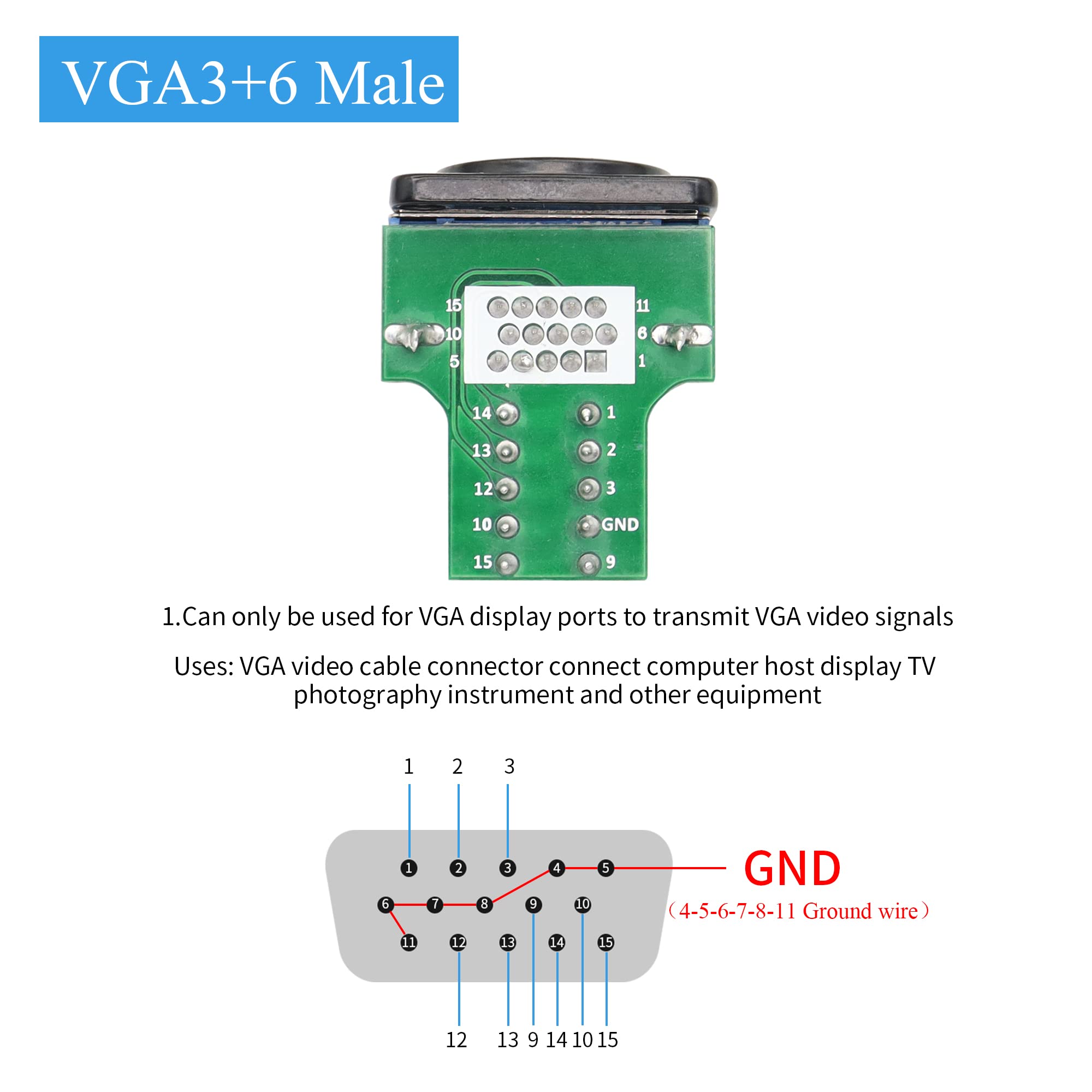 QIANRENON DB15 3+6 Solderless Crimp Module Connector VGA Female XLR Panel Mount Header 3 Row DB Engineering Wiring Socket,Transmits Analog Video Signals,Black - Image 4