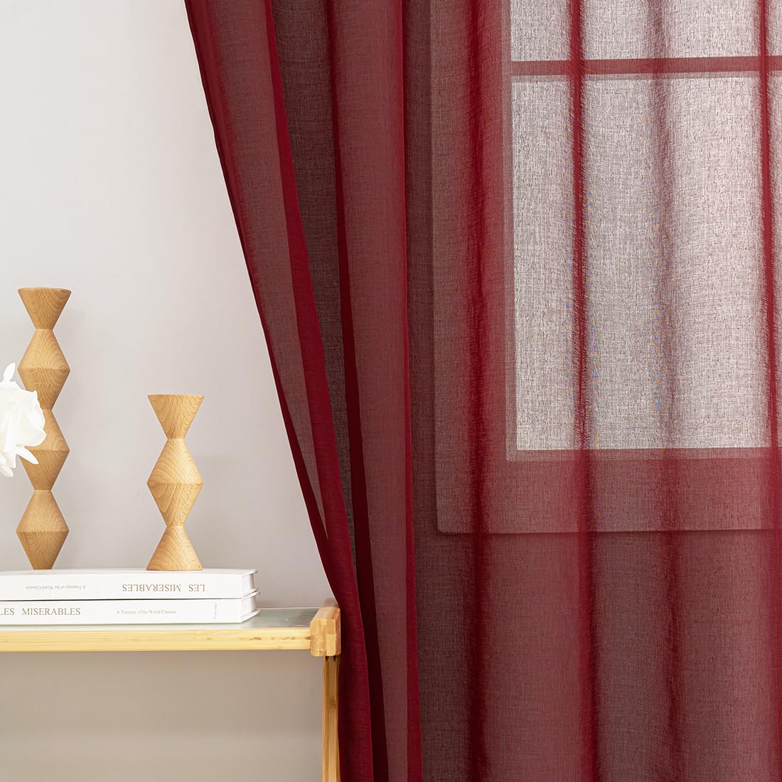 MYSTIC-HOME Sheer Curtains 84 Inch Length 2 Panels Semi Sheer Privacy Screen Curtain Burgundy Rod Pocket Window Treatments French Doors 52" W x 84" L โ image 1