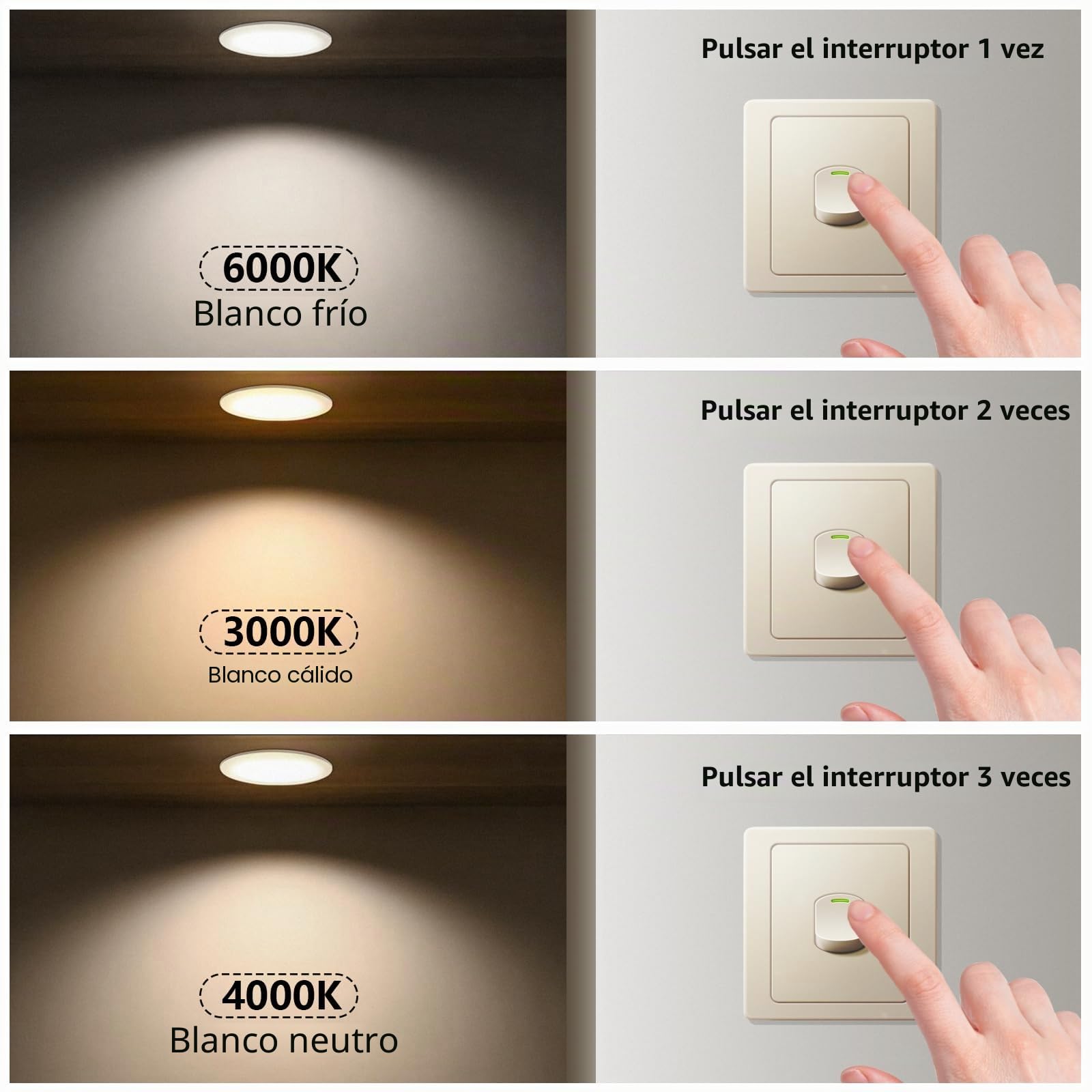 IP44 Focos LED Interior Techo Blanco 7W Regulables 3000K/4000K/6000K, Aluminio die-Casting Dowling LED Techo Empotrable AC220-240V, Orificio 90-105mm, Pack 5