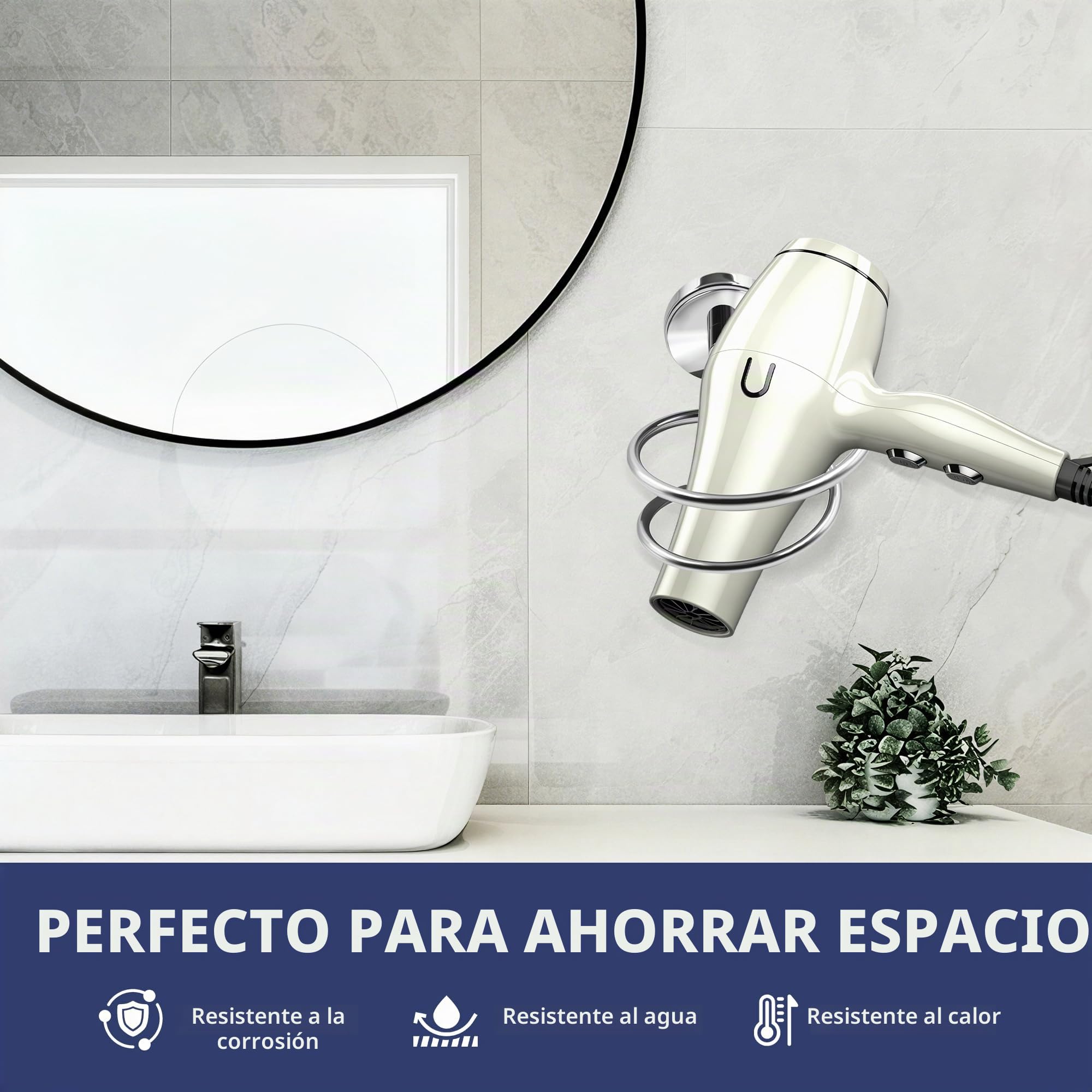 Soporte Secador Pelo Acero Inoxidable para Baños Profesionales