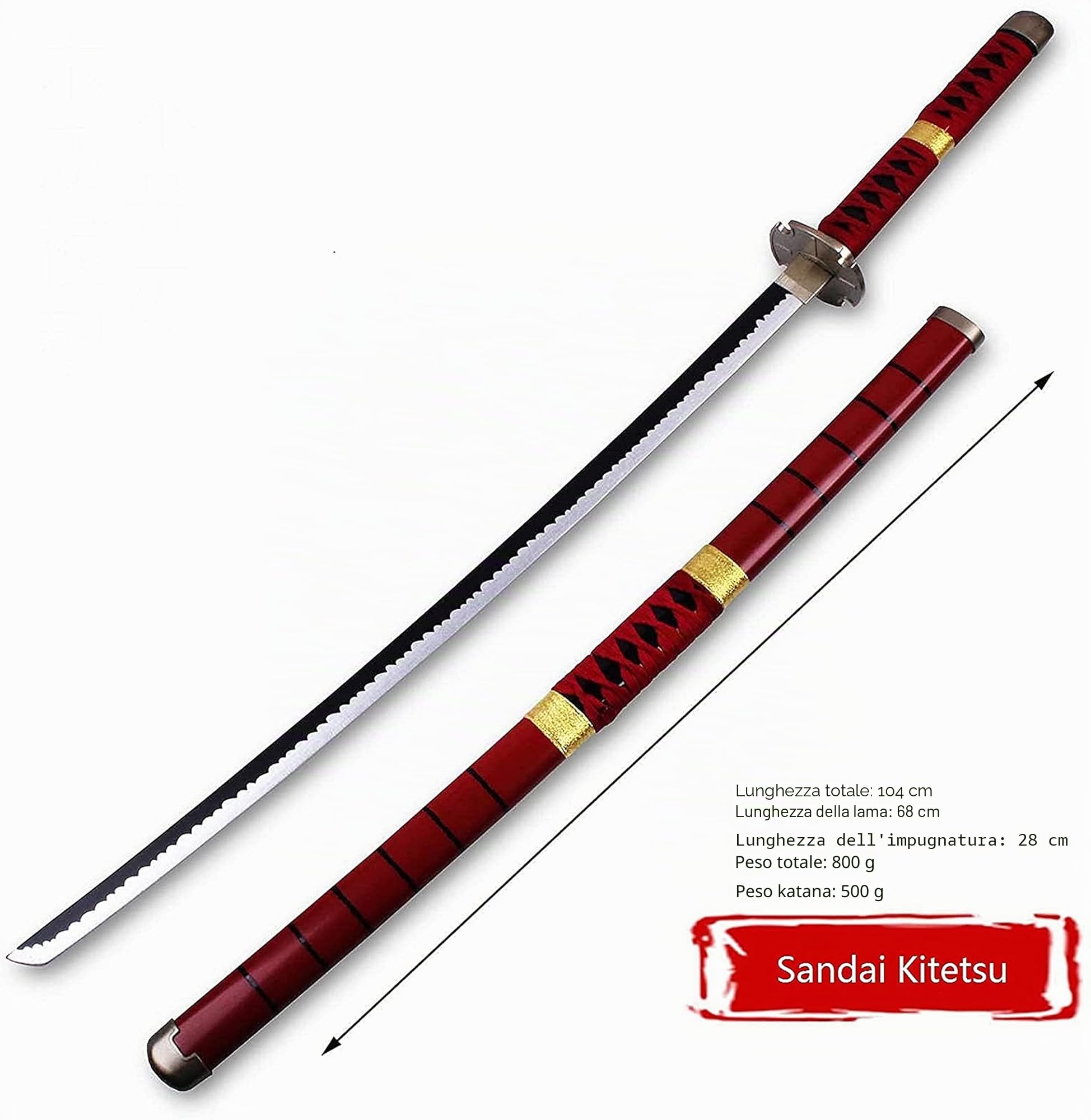 Musashi Katana Giapponese in Legno One Piece Zoro Sandai Kitetsu Replica Cosplay Spada di Samurai Anime Spada in Legno