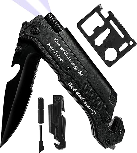 ZRAYU Regalos para hombres, él, marido, papá, cuchillo de bolsillo grabado, idea única de regalos de cumpleaños, cuchillos plegables multifunción 7