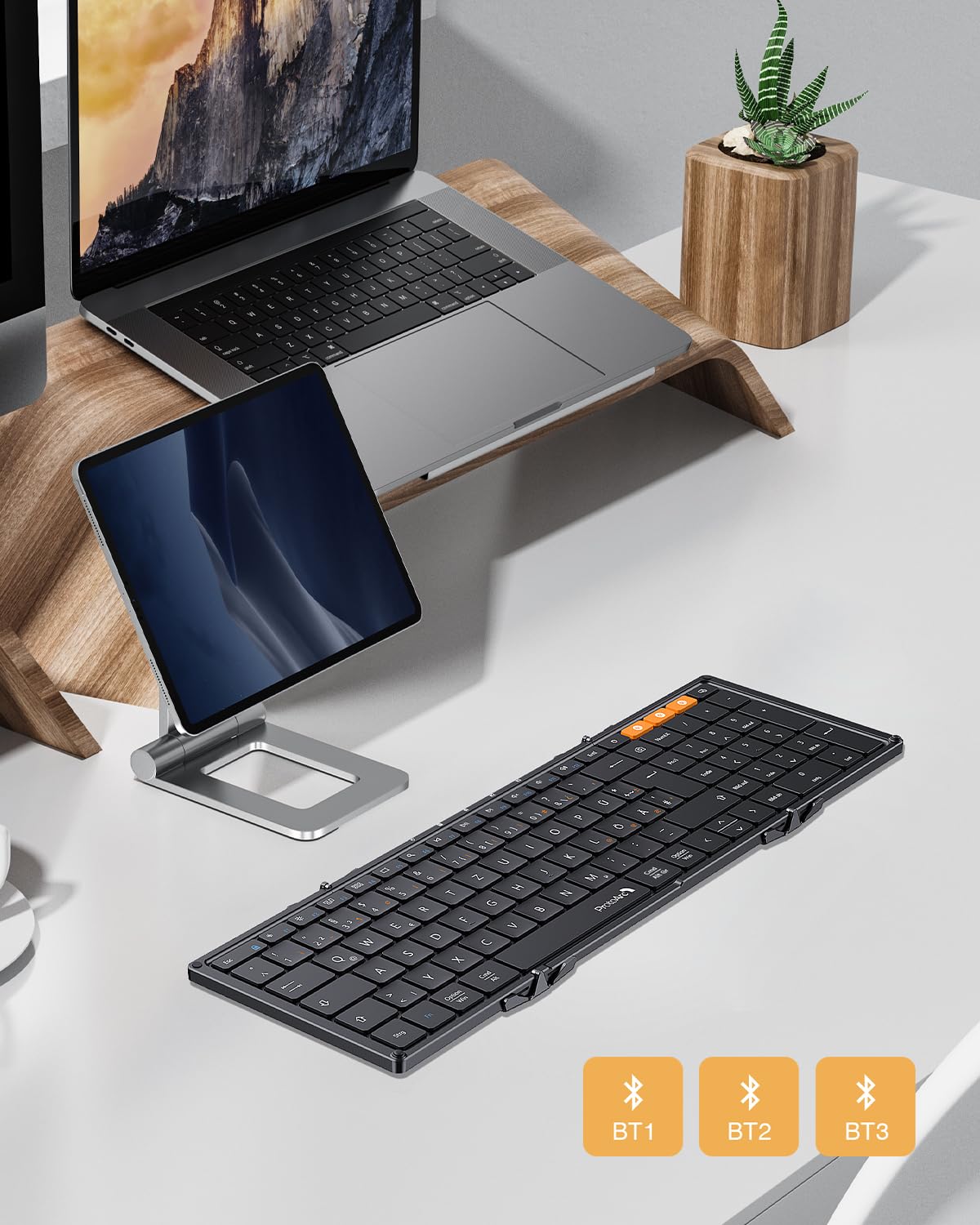 ProtoArc Tastiera Bluetooth pieghevole con tastierino numerico XK01, tastiera pieghevole ricaricabile senza fili, mini tastiera con 3 canali Bluetooth per iOS, Android, Windows, Tablet – Nero