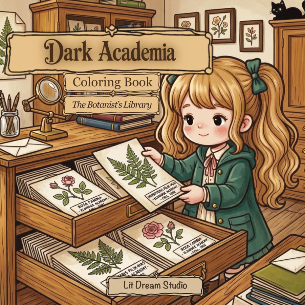 Dark Academia Coloring Book for Adults and Teens: The Botanist's Library: 50 Cozy Bold and Easy Scenes of Candlelit Libraries, Pressed Flowers, ... Stress Relief and Relaxation (Dreamy Escape)
