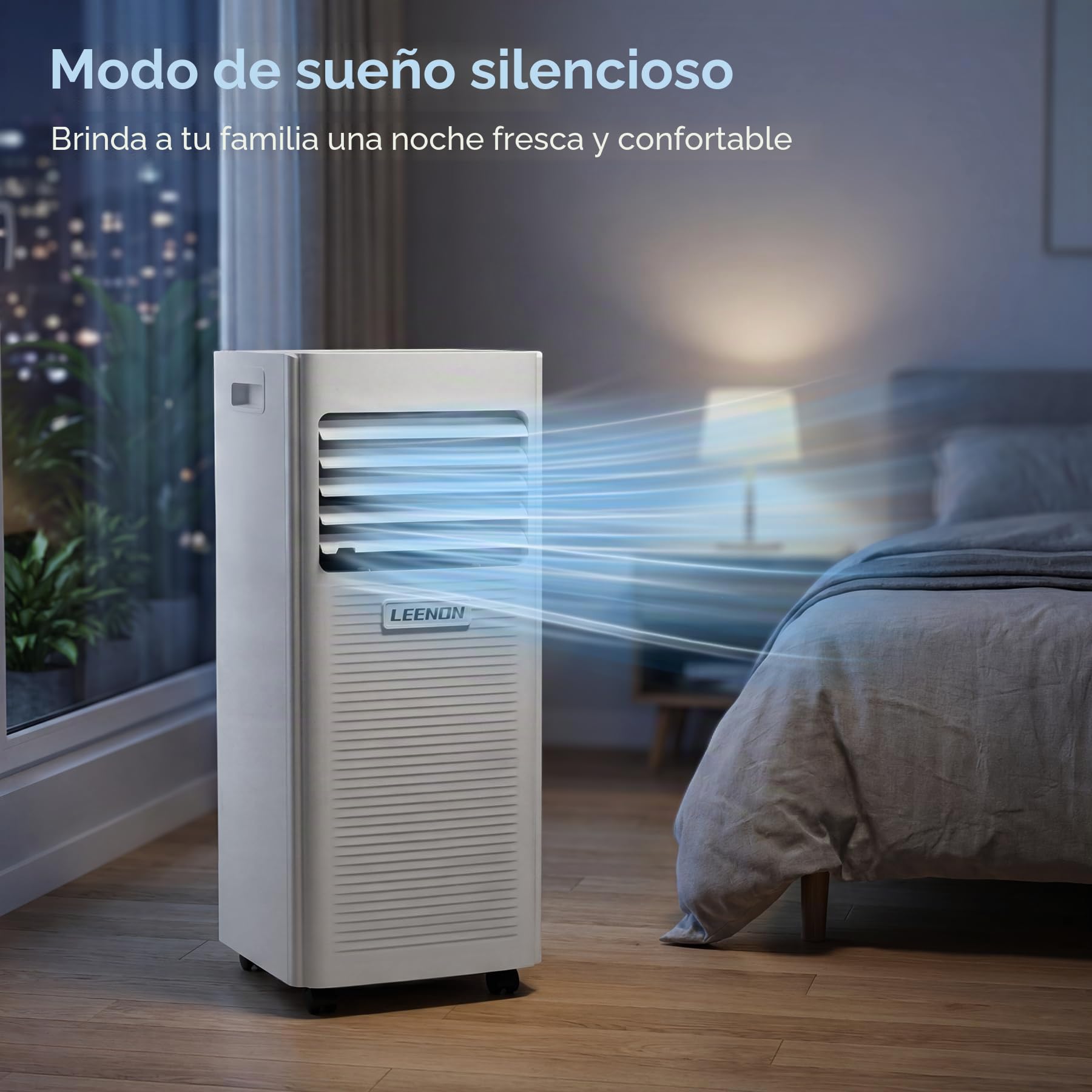 9000 BTU Aire Acondicionado Portátil LEENON 4 en 1 Climatizador Portatil Deshumidificador Ventilación, Modo Sueño, Control Remoto, Temporizador 24H, Incluye Kit Ventana, Ar Condicionado Hasta 35m²