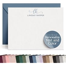Curio Press Monogrammed Stationery Set, Custom Note Cards with Name & 2 Letter Monogram Thank You Cards with Envelopes, Personalized Notecards Stationary Set for Women and Girls - Rosalina Mono Flat
