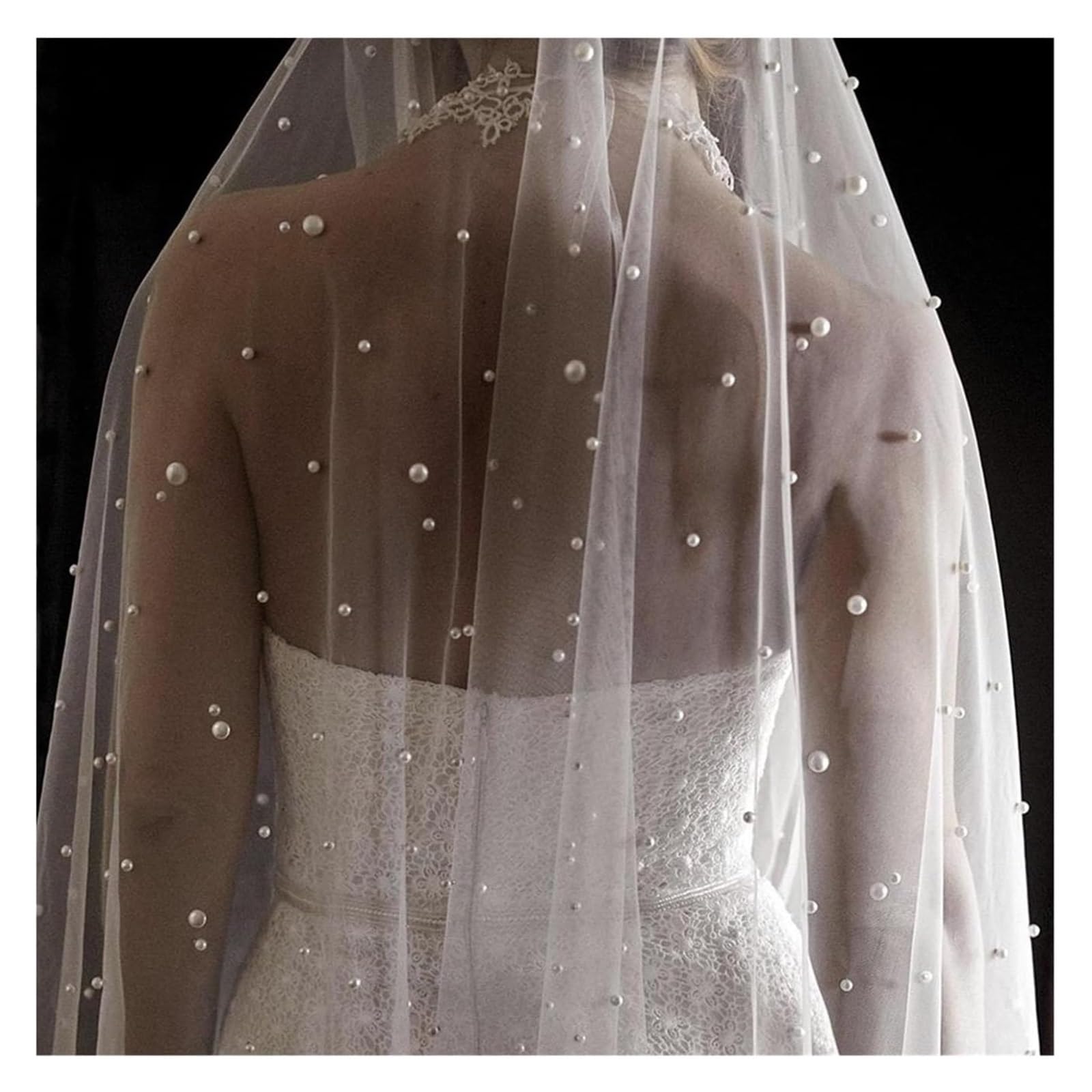 Hochzeit Braut Schleier, Perlen Weiß Elfenbein Lang Mit Kamm Einlagig Kathedrale mit Perlen Kristallperlen 75-300cm(White,300cm)