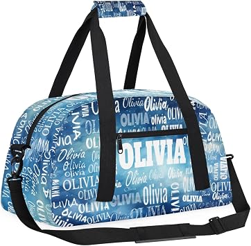 Personalized Sport Dance Gym Bag, Custom Duffle Bag Gym Bag Customized Travel Duffel with Name Text Logo Watercolor Blue