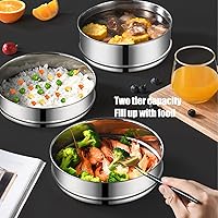 Vista 3 de Olla de cocina de acero inoxidable, olla de vapor con tapa, doble caldera para cocinar, sartén apilable de 2 niveles para cocina