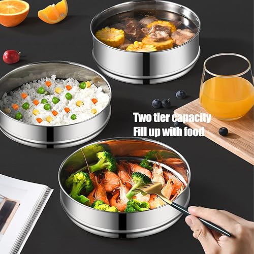 Miniatura 2 de Olla de cocina de acero inoxidable, olla de vapor con tapa, doble caldera para cocinar, sartén apilable de 2 niveles para cocina