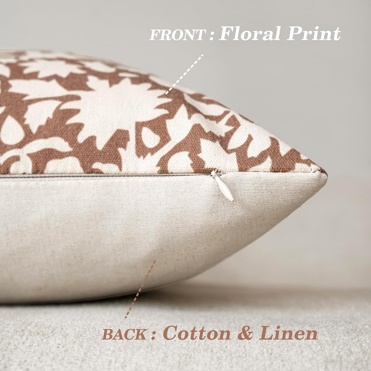 foindtower set of 2 decorative neutral floral throw pillow covers accent farmhouse cushion covers boho pillowcase for couch sofa bedroom living room home decor,24×24 inch,light orange brown 24" x 24" (pack of 2) almond
