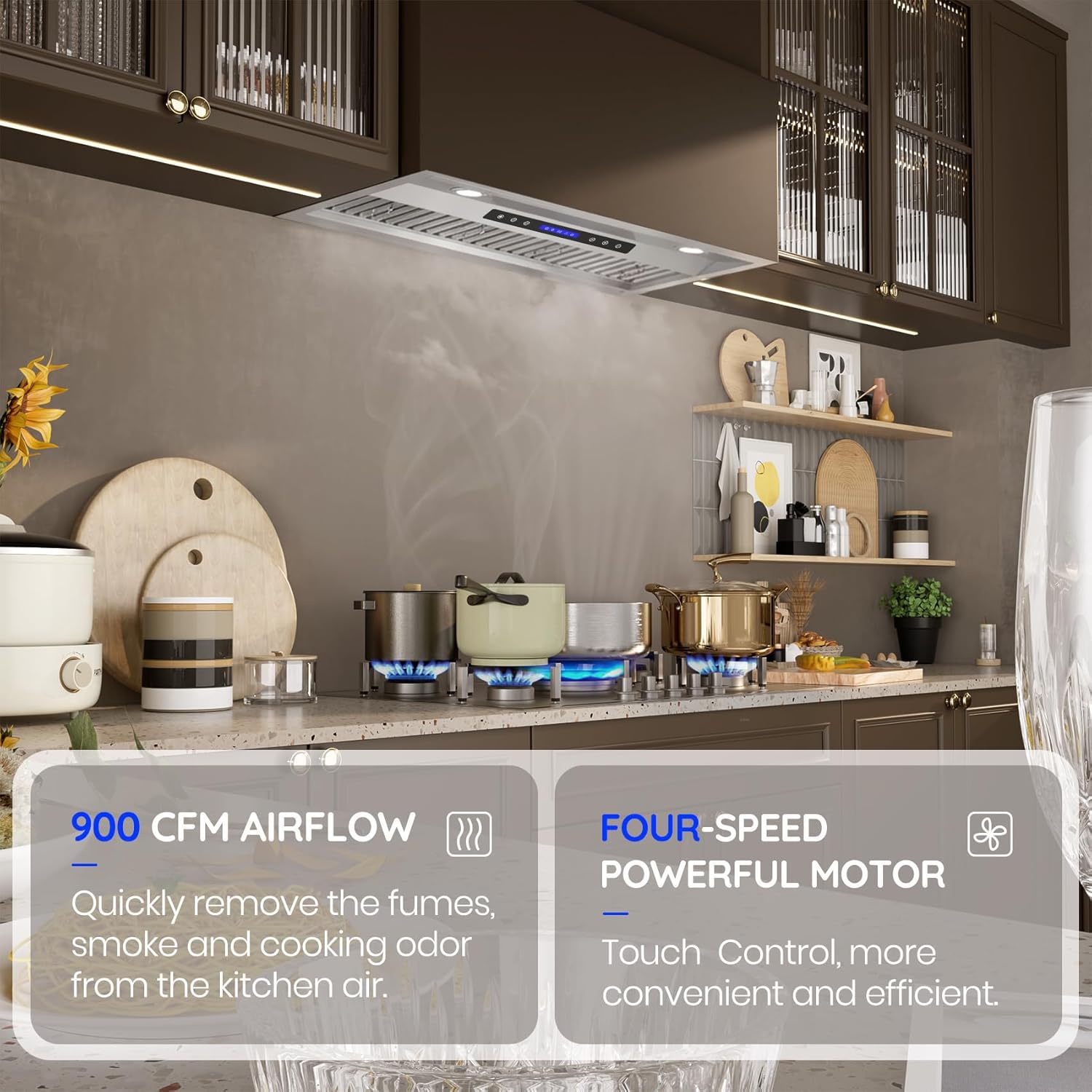 AROAN Range Hood Insert 36 inch, Built-in Ducted/Ductless Convertible, Stainless Steel Vent Hood for Kitchen with 900 CFM, 4-Speed Remote and Touch Control, Adjustable LED Lights(ARTB02-36)