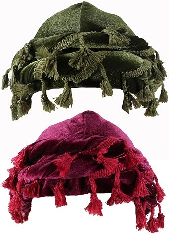 2Pcs Turban for Men, Adjustable Velvet Halo Silk Satin Lined Cap for Women Durag Twist Head Wraps Hat Elastic Pre Tie Beanies
