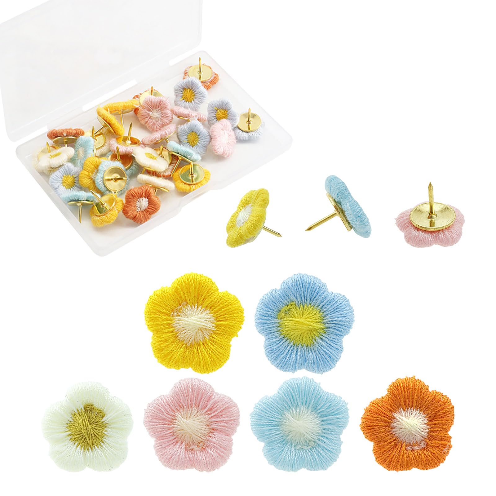 Puntine Decorative A Forma Di Fiore - 30 Pezzi Colorati Per Bacheche In Sughero, Ufficio E Casa