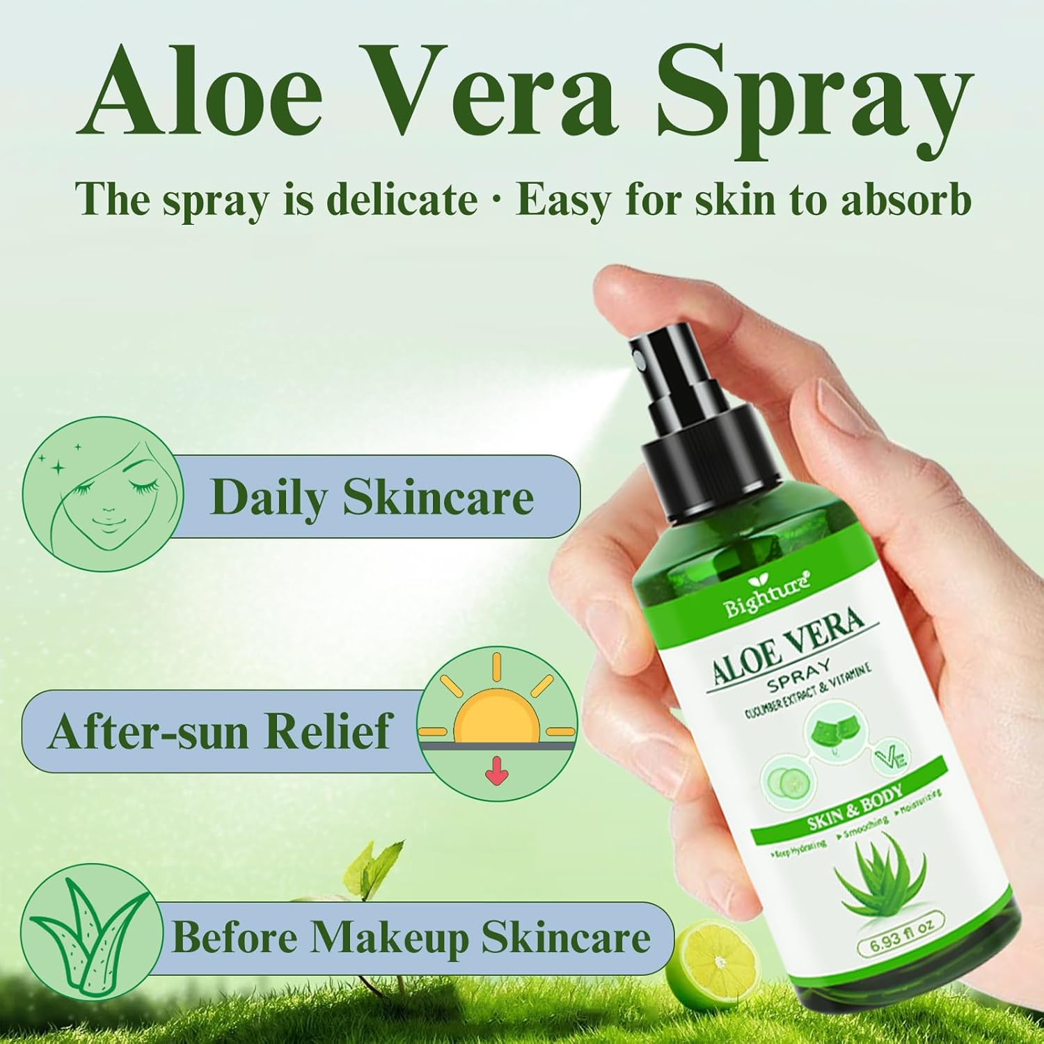 Aloe Vera Spray from Freshly Cut Pure Aloe, Aloe Vera for Skin& Hair, Aloe Vera Spray for Sunburn Relief, 6.93oz, Absorbs Rapidly, Infused wirh Cucumber Essence - Image 2
