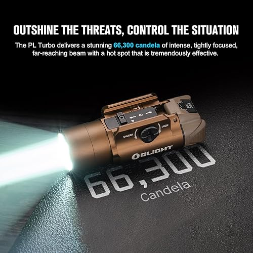 Miniatura 4 de OLIGHT PL Turbo Weaponlight, 800 lúmenes, 1,689.6 ft de largo alcance, linterna táctica de largo alcance, 66,300 luz montada en riel de alta candela