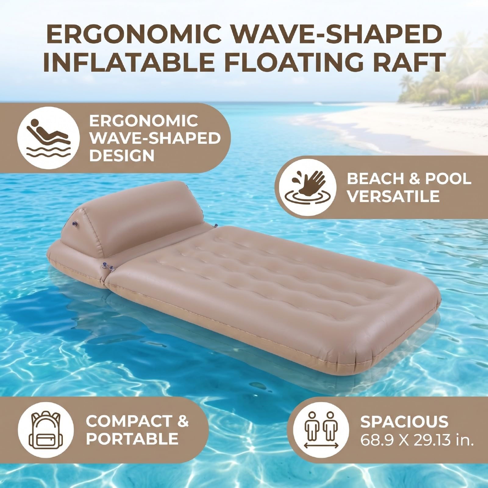 Fockety Aufblasbare Pool-Schwimmmatte, Leichtes, mit PVC Beflocktes Strandfloß für Erwachsene, mit Ergonomisch Geformtem Design und Erhöhten Kanten, für Sommerliches Wasserfaulenzen Im