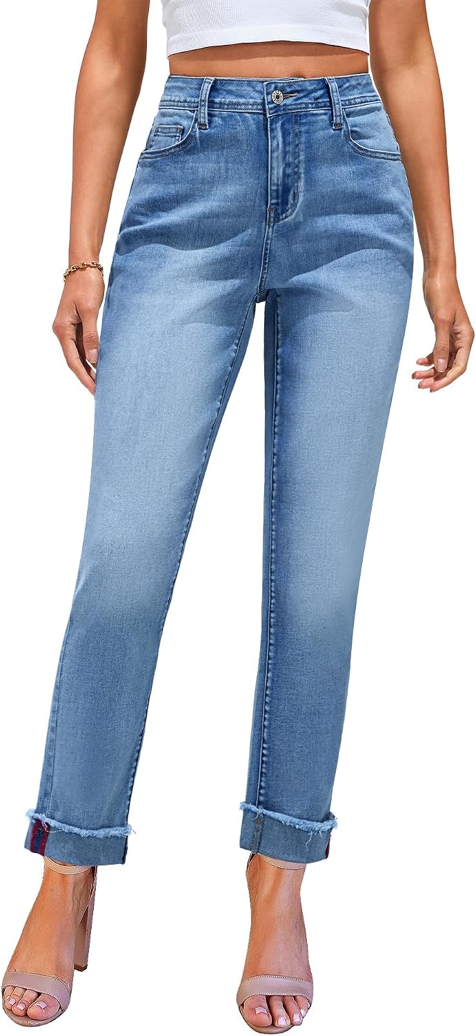 GRAPENT Jeans for Women Trendy High Waisted Slim Straight Leg Mom Jeans Stretchy Denim Pants Trouser Jeans with Pockets