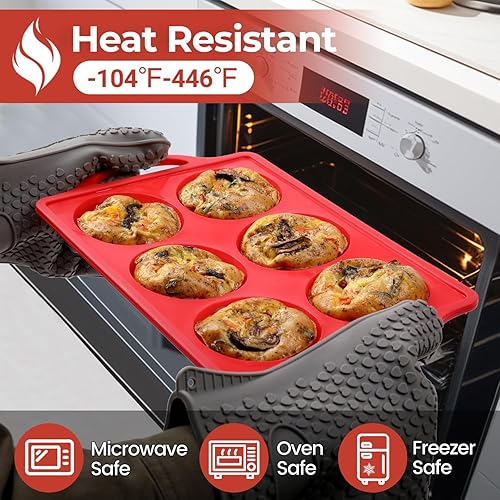 Miniatura 6 de Moldes de silicona para huevos, moldes antiadherentes de 3 pulgadas con marco de metal, bandeja para hornear para sándwiches de desayuno, magdalenas