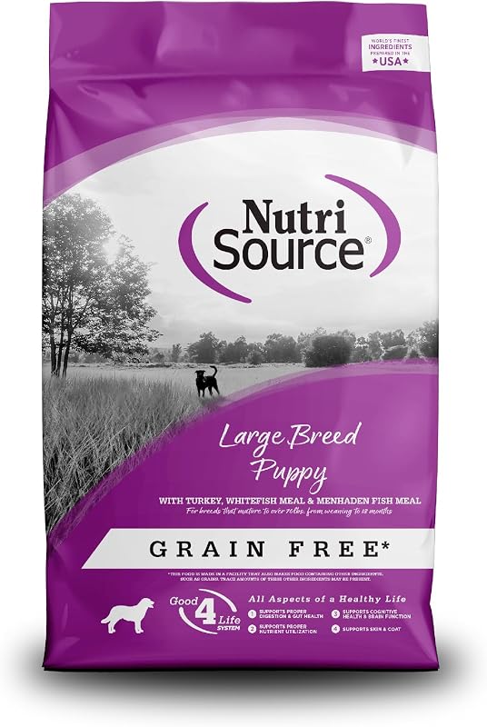 Ração sem grãos para filhotes de cães de raças grandes NutriSource, 5,44 kg