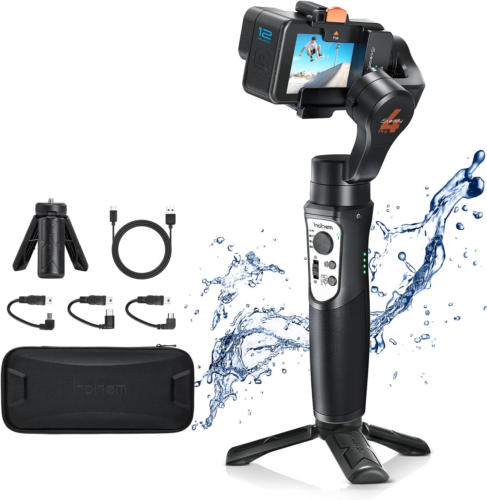 Hohem Mobile 2023 Handheld Stabilizing Gimbal Stabilizer for GoPro Hero 7/6/5/4/3, Yi Cam 4K, AEE, SJCAM Sports Cams Action Camera, 12h Run-Time, include Tripod Stand