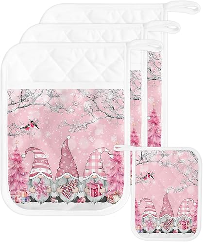 Miniatura 8 de Elegant Flower 4Pcs Pot Holders for Kitchen,Non Slip & Heat Insulation Terry Cloth Potholder Set with Pocket,Thick Hot Pad Oven Mitts Trivet Coaster