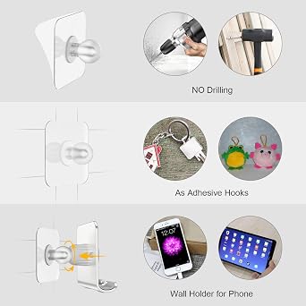 Tryone Wall Mount Cell Phone Holder - Mirror Adjustable Cellphone Stand with 2Pcs Adhesive Sticky Pads for Bathroom Bedroom Kitchen or Dorm, Compatible with iPhone Series or Other Smartphones