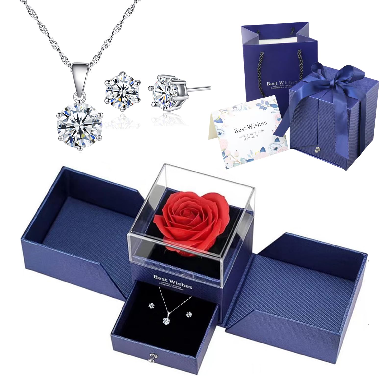 Eternal Rose Set,Regalo Originale per Donne,Scatola di Gioielli Eternal Rose con Collana e Orecchini,Regalo di Compleanno,San Valentino,Festa della Mamma,Anniversario,Natale