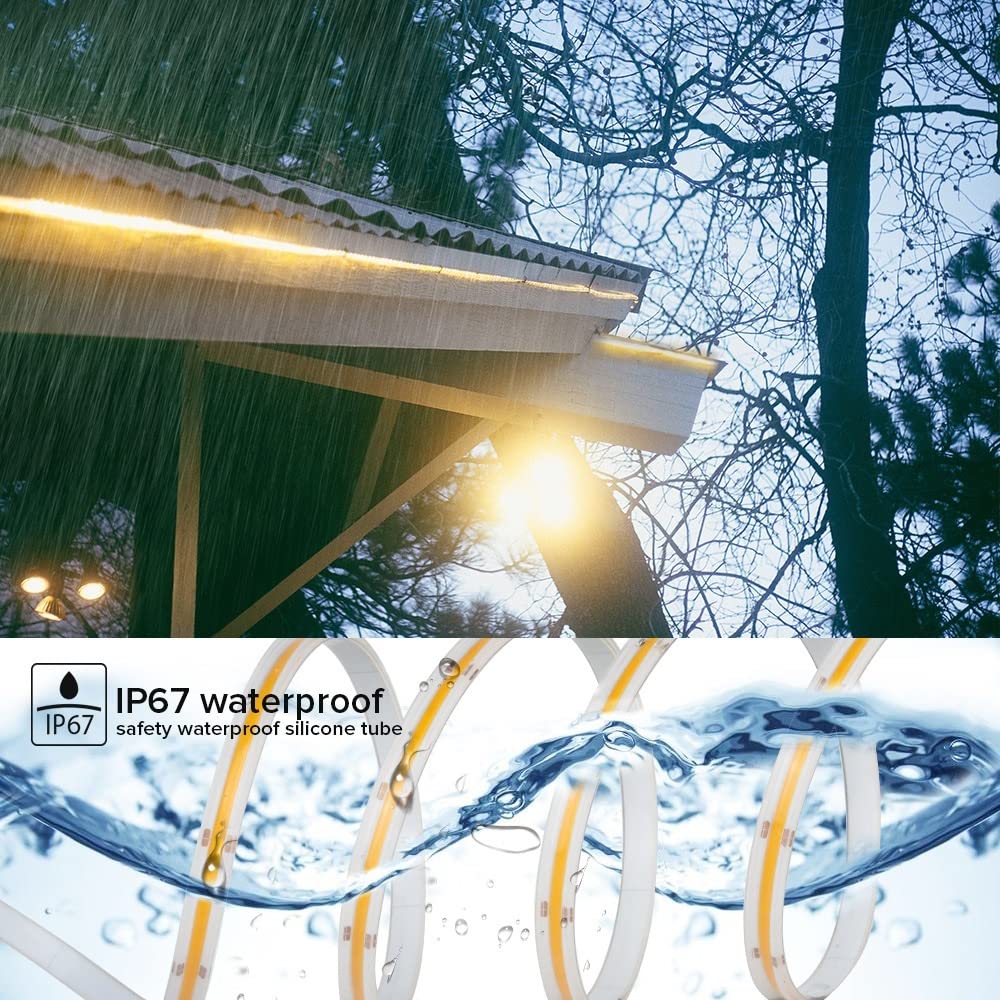 JiuRui LED Strip, Striscia LED FCOB da 5 metri, DC24V 360/528/640 LED/m Luci COB flessibili impermeabili IP67 for esterni(8 mm 360 leds NW)