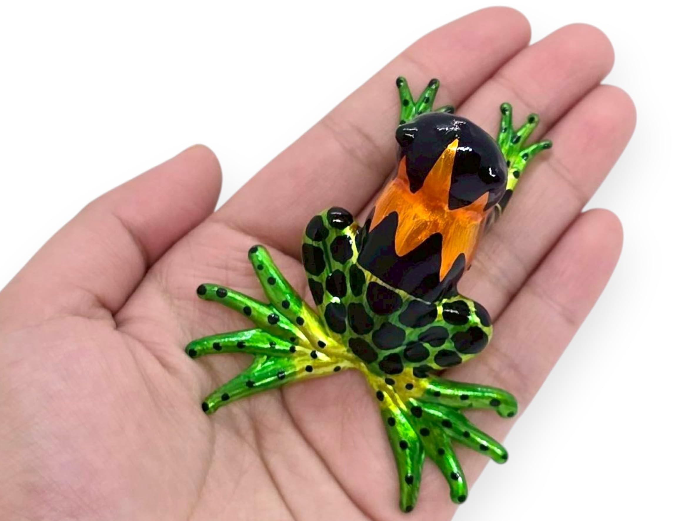 WitnyStore Tiny 2¼" Long Green Black Frog Figurine - Miniature Hand Blown Glass Colorful Poison Dart Frogs Amphibian Tropical Animals Crystal Decorative Replica Collectible Figurines Home Décor