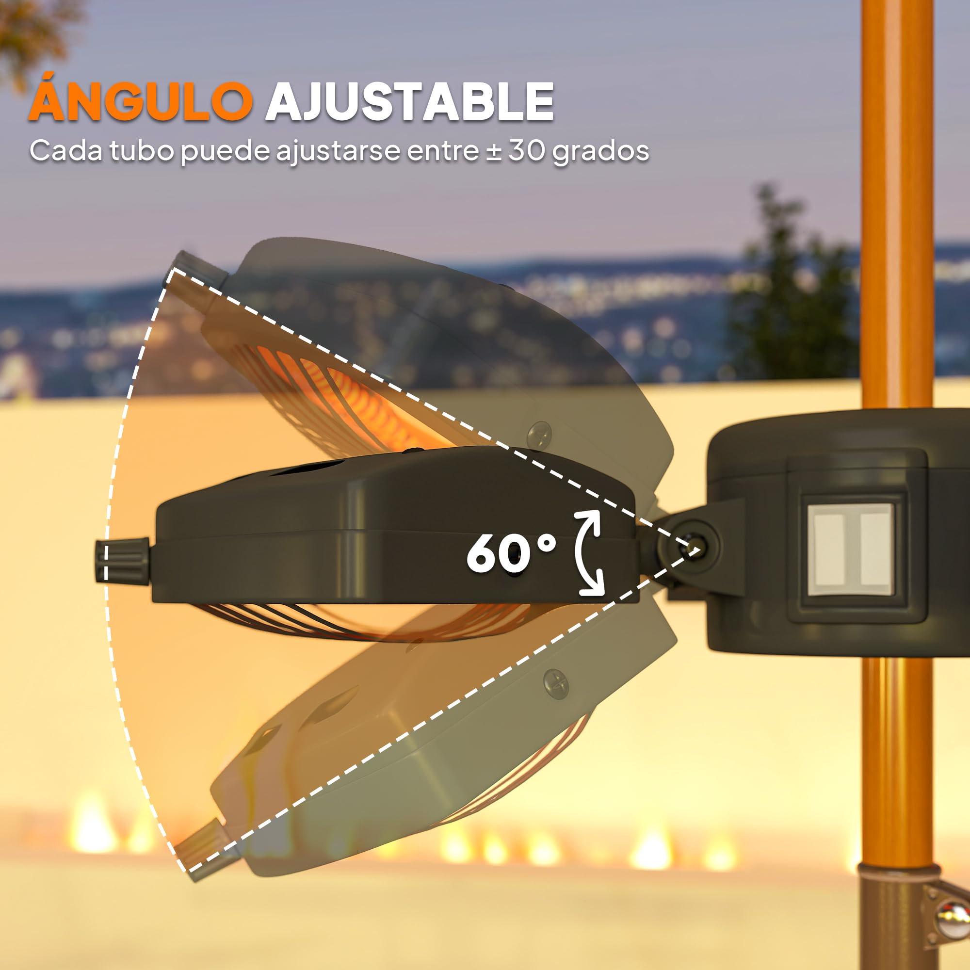 Outsunny Calefactor por Infrarrojos para Parasol 800/1600/2400W Negro | Estufa Exterior Eléctrica de Aluminio, 3 Niveles de Calentamiento, Protección Antivuelco, IP44, para Terraza Patio Jardín