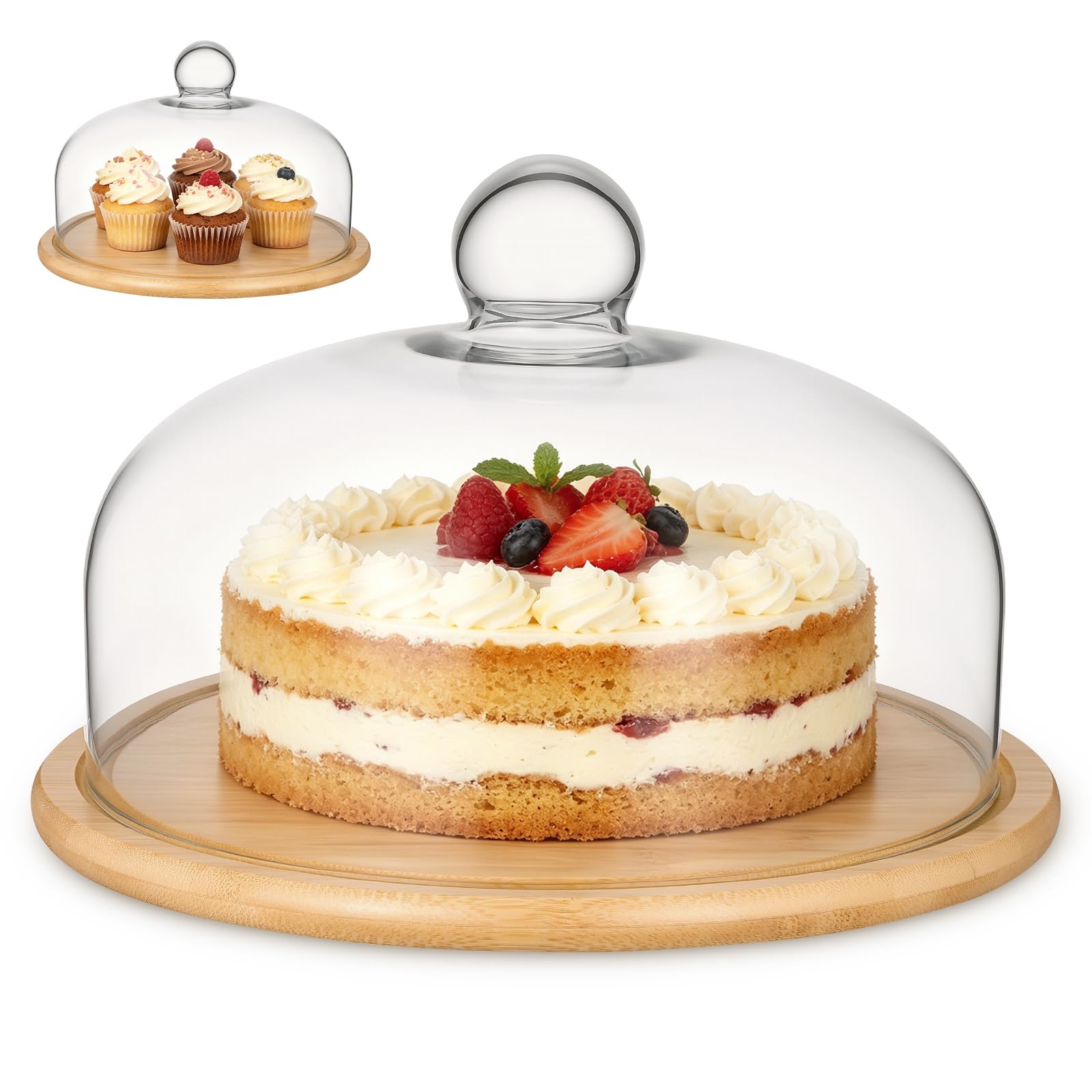 VOSAREA Wooden Cake Stand with dome lid
