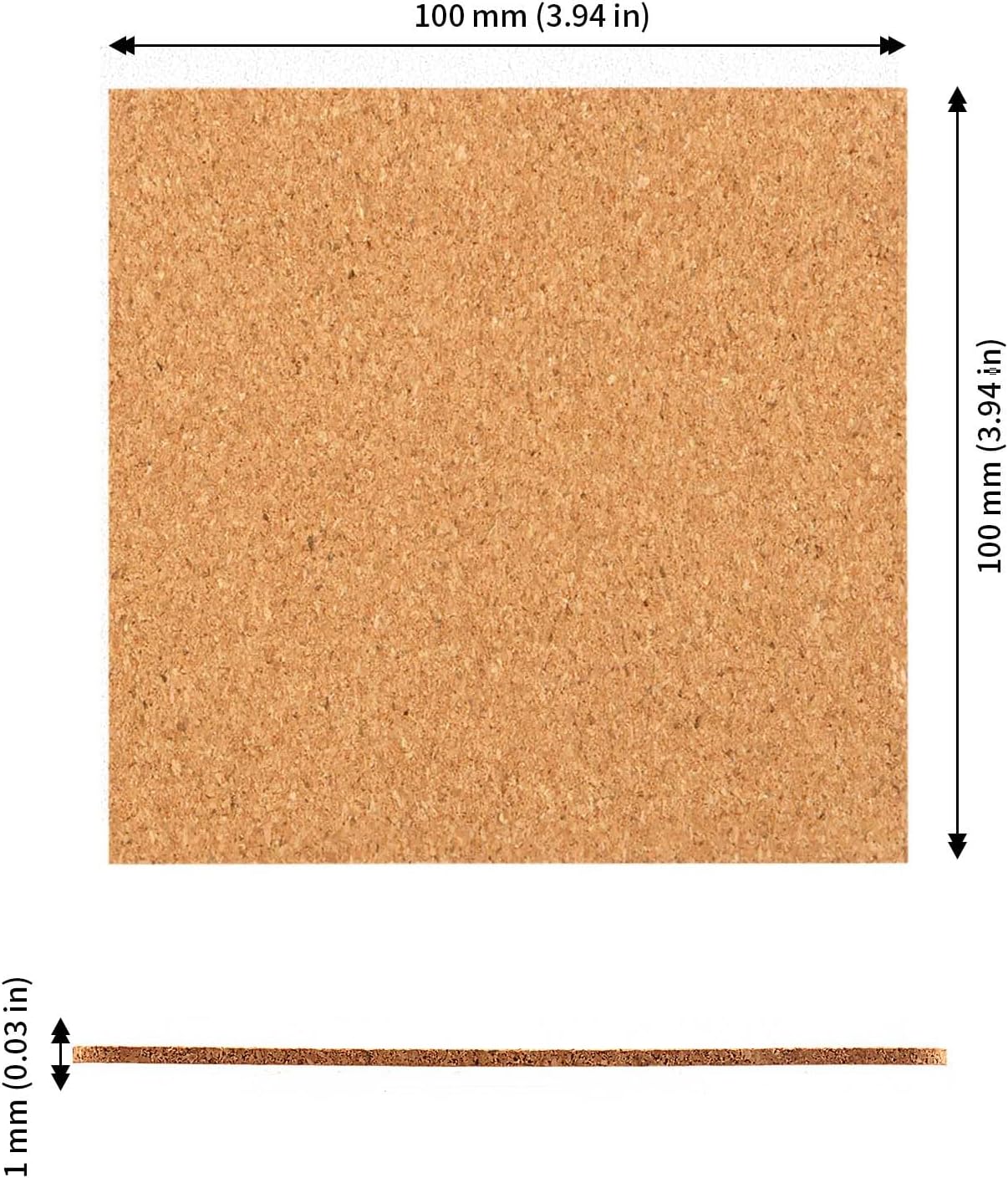 JAPCHET 200 PCS Cork Coasters Bulk, 4 x 4 Inches Self Adhesive Cork Sheets 1 mm Cork Mats Backing Tiles for DIY Coasters and Craft Decorations