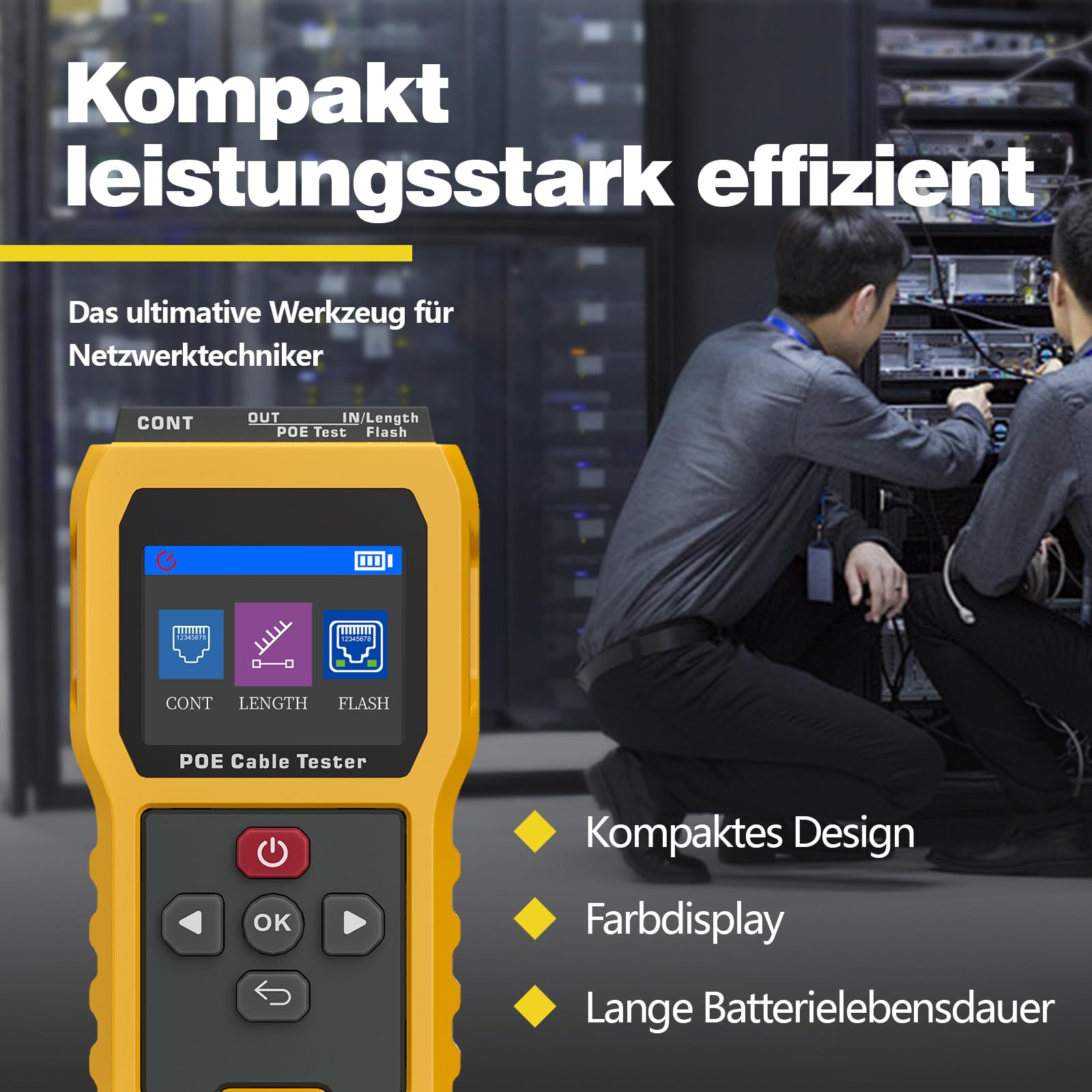 PoE-Kabeltester NF-8504, IEEE 802.3af/at/bt Kompatibel, 2,4" Farbdisplay & 2000-mAh-Akku