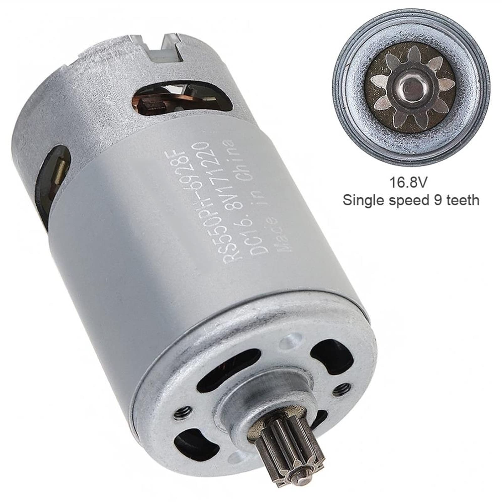 PYouo-DC silnik wiertarko-wkrętarki, 1 2 V 16,8 V 21 V 25 V 19500 RPM, silnik RS550 DC, wysoki moment obrotowy silnik DC, dwubiegowy 9/12 zębów (prędkość (RPM) : 9 zębów 16,8 V)