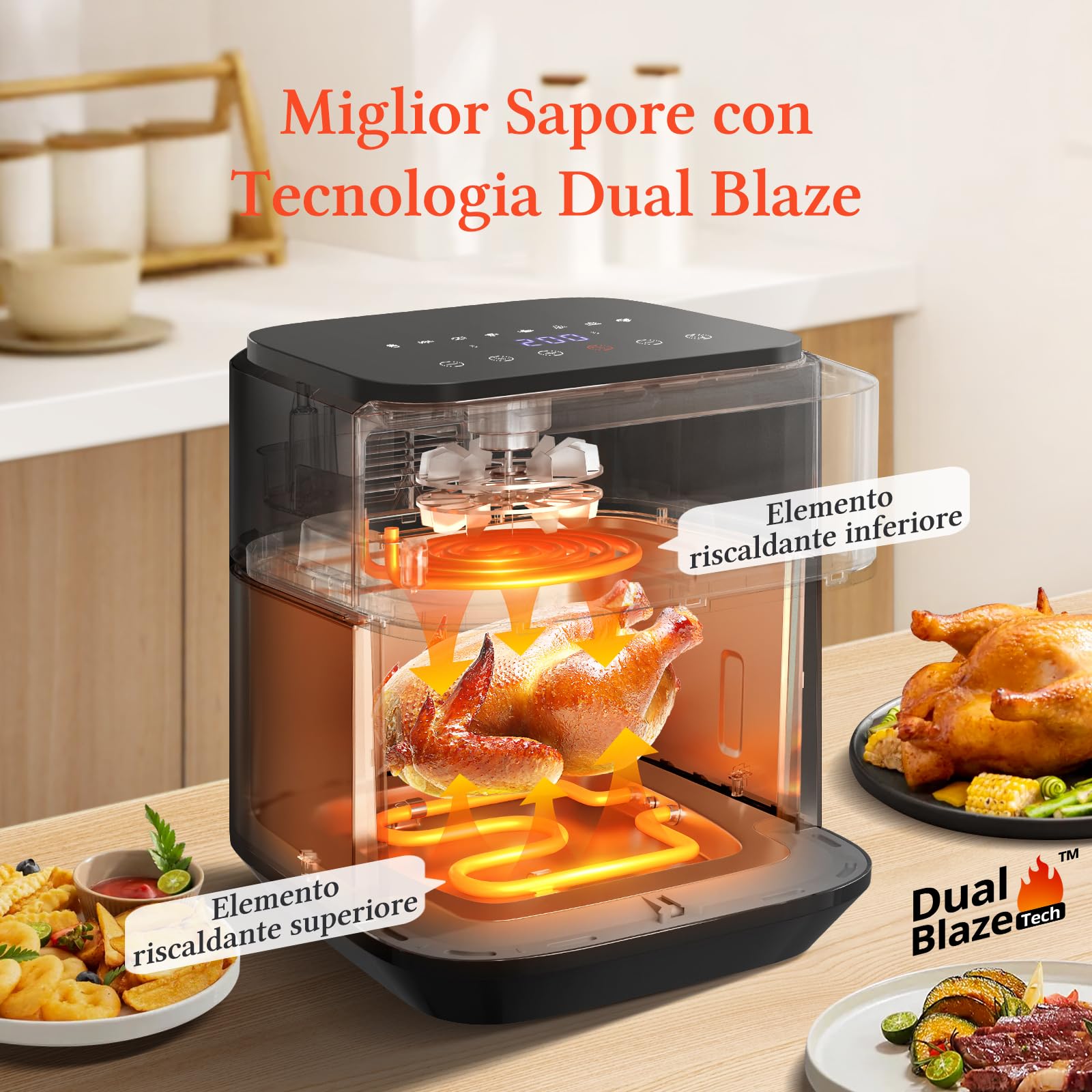 Taylor Swoden Friggitrice ad aria 6,5L XXL con doppia resistenza, 8 funzioni, finestra di visualizzazione e griglia antiaderente - Perfetta per 3-6 persone, nera