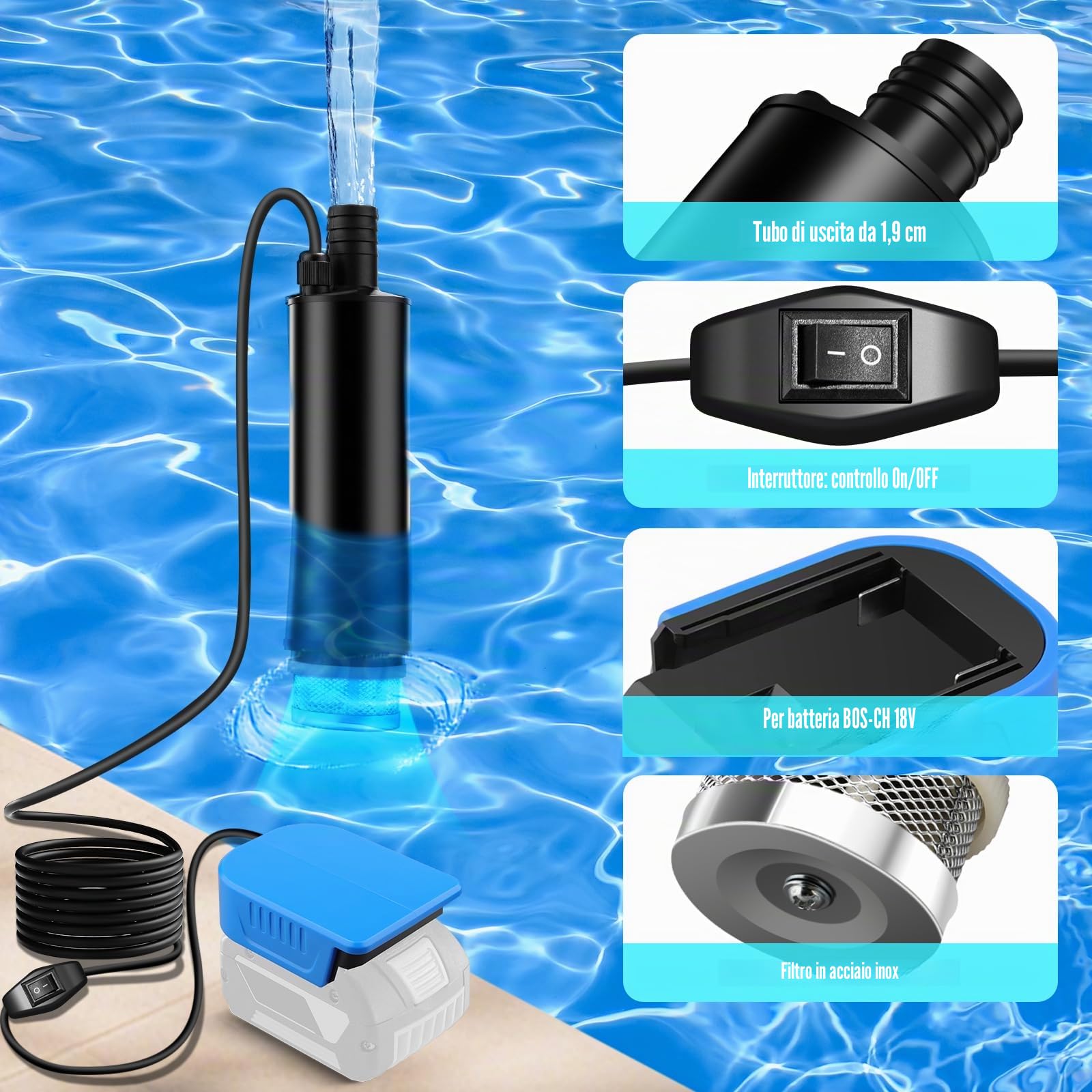 EID Pompa a batteria per olio/acqua Bosch Professional 18 V, 120 W, 12 V, pompa di trasferimento dell'acqua, pompa elettrica per giardino, vasca idromassaggio, serbatoio, piscina, stagni, acquari