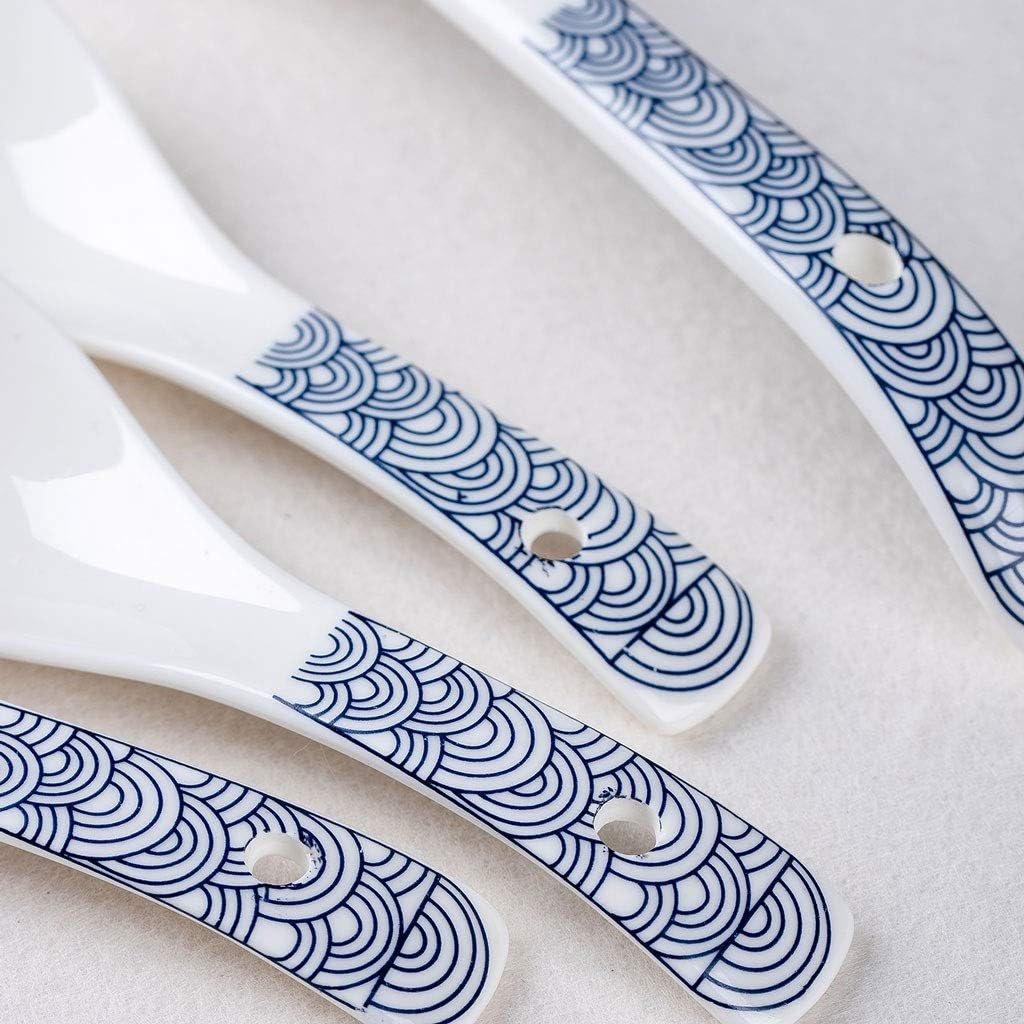 Tablespoons Jingdezhen Ceramic Spoon Household Small Soup Spoon Rice Spoon Japanese Style Porcelain Spoon 10 Piece Set 5.43 Inches Long Serving Spoon