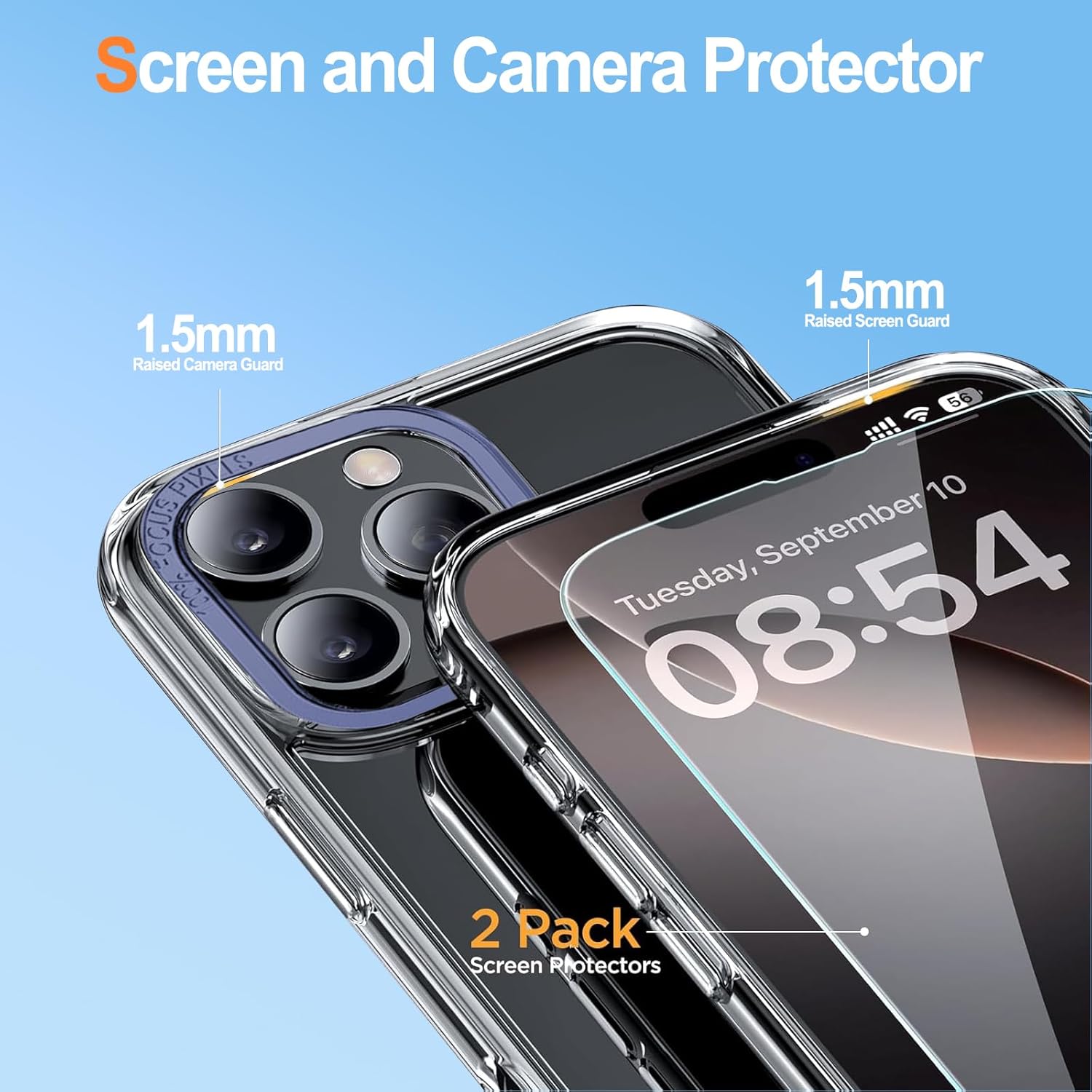 for iPhone 16 Pro Clear Case with Invisible Stand [Compatible with MagSafe] [Not-Yellowing] with 2X Screen Protector Military-Grade Protection Case for iPhone 16 Pro 6.3" (Purple)