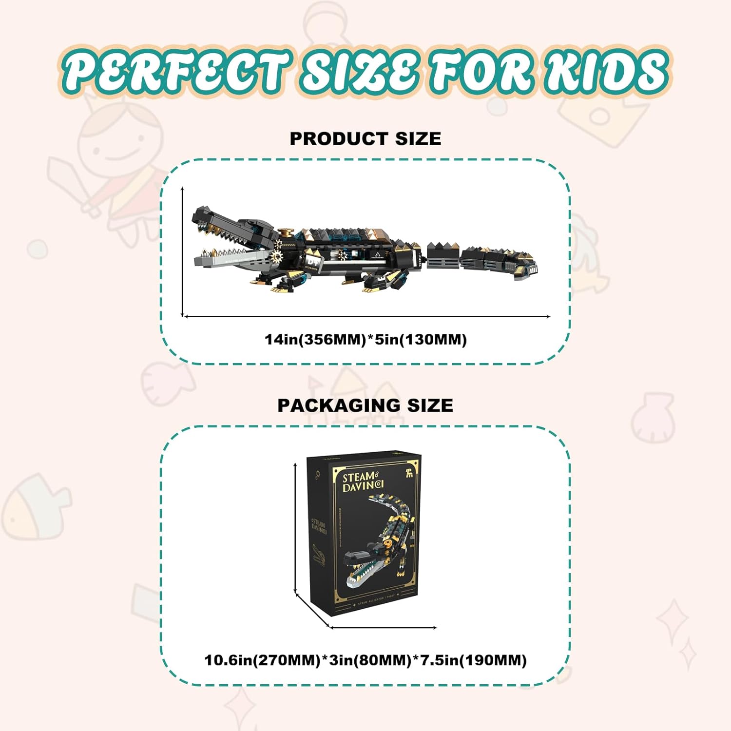 Mechanical Alligator Building Set 541 Pieces Steampunk Crocodile Model Kit with Golden Nameplate Articulated Swamp Beast Construction Toy Cyberpunk Bio-Animal Decor Gift for Adults Teens