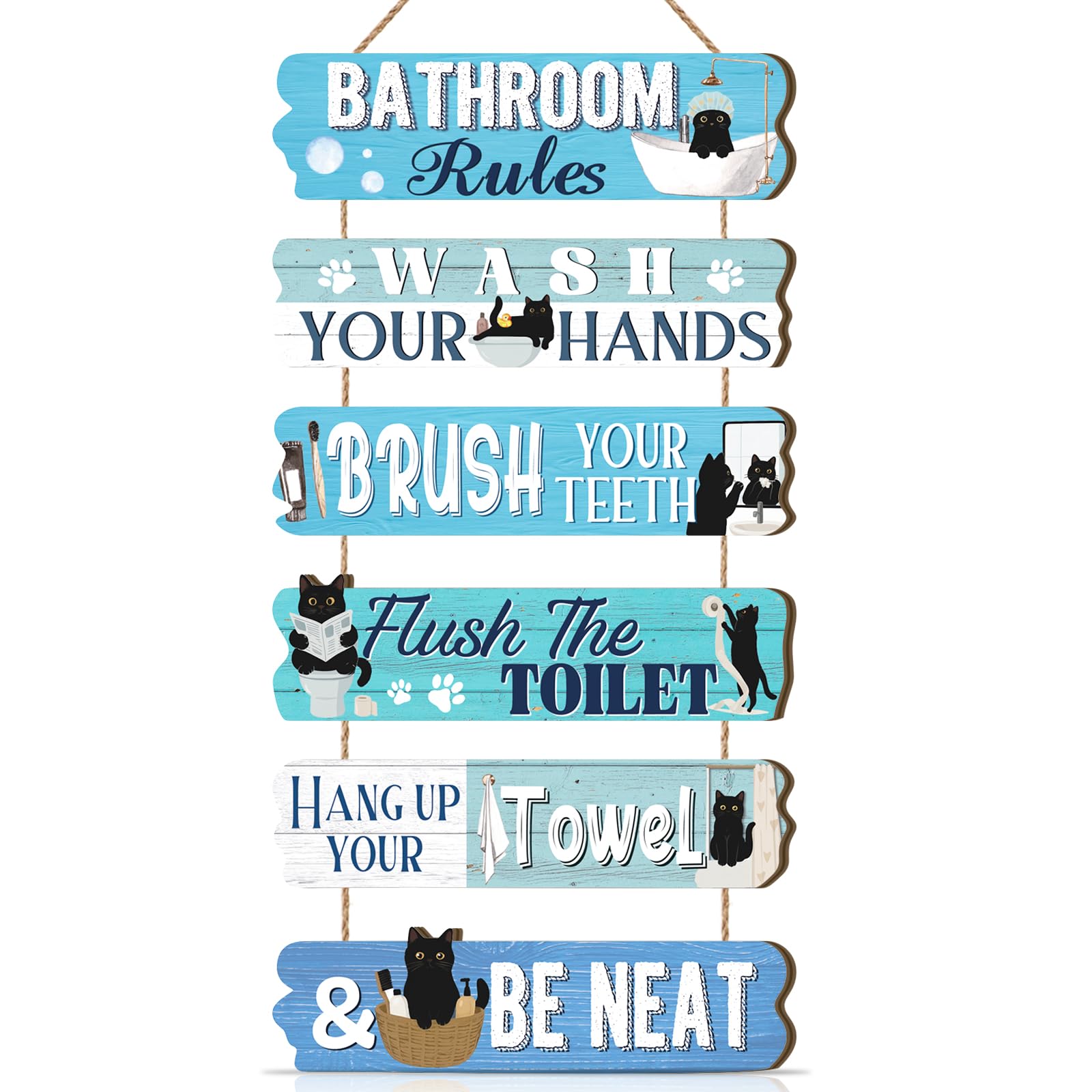 CHDITB Funny Cats Bathroom Rules Sign,Black Cats Sign Toilet,Vintage Cat Bathroom Wall Decor,Toilet Door Sign,Restroom Wall Decor,Wash Your Hands Wall Decoration for Home Washing Room Farmhouse