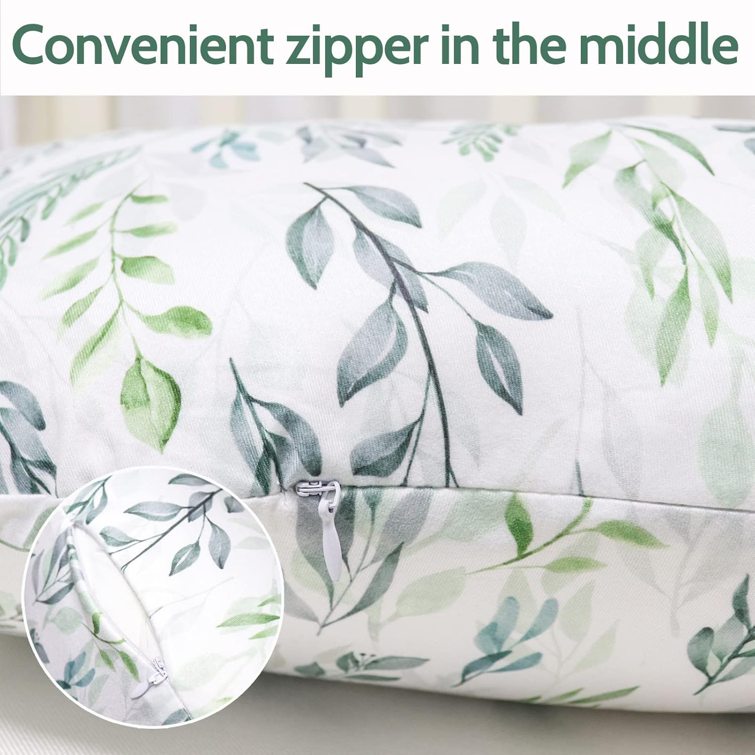 Nursing Pillow Cover Stretchy Removable Cover for Breastfeeding Pillows, Ultra Soft Comfortable Slipcover for Baby Girl and Boy, Green Leaf - Image 3